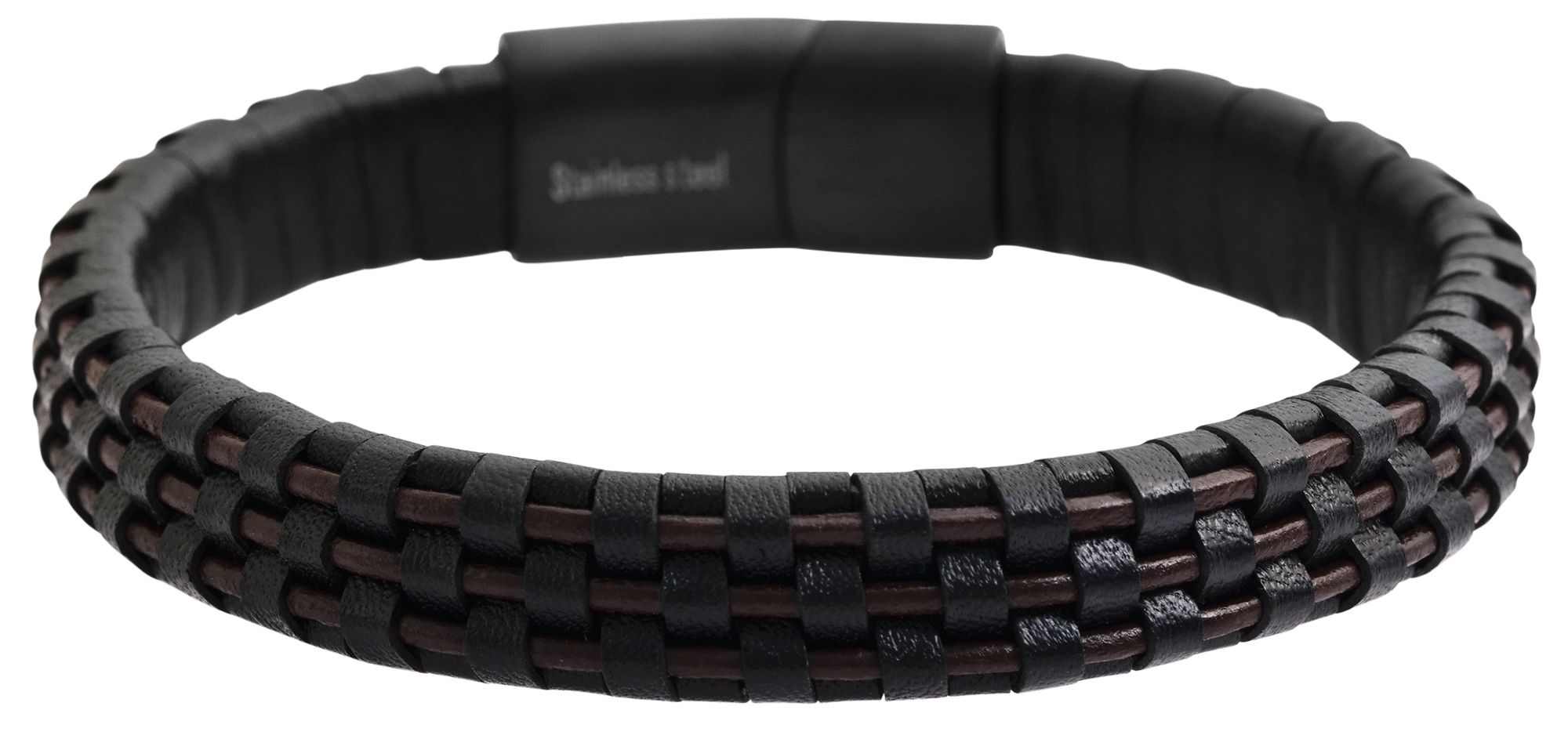 Akzent Herrenarmband aus Echtleder und Edelstahl, schwarz/braun, Länge 21 cm