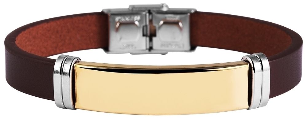 Akzent Armband aus Echtleder und Edelstahl, dunkelbraun/goldfarben/silberfarben