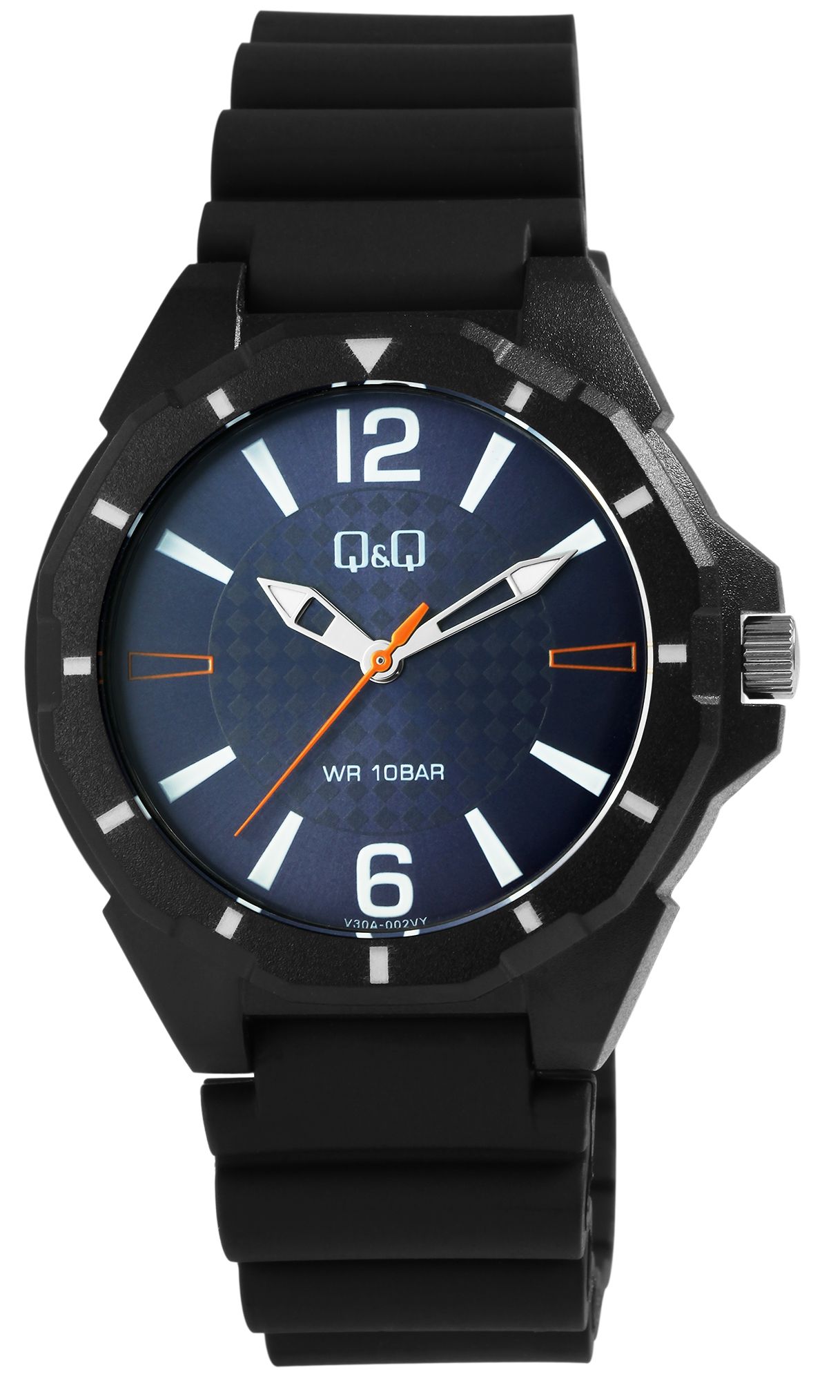 Q&Q Herrenuhr mit Resinband, Ø 43 mm, schwarz/ blau (orange)