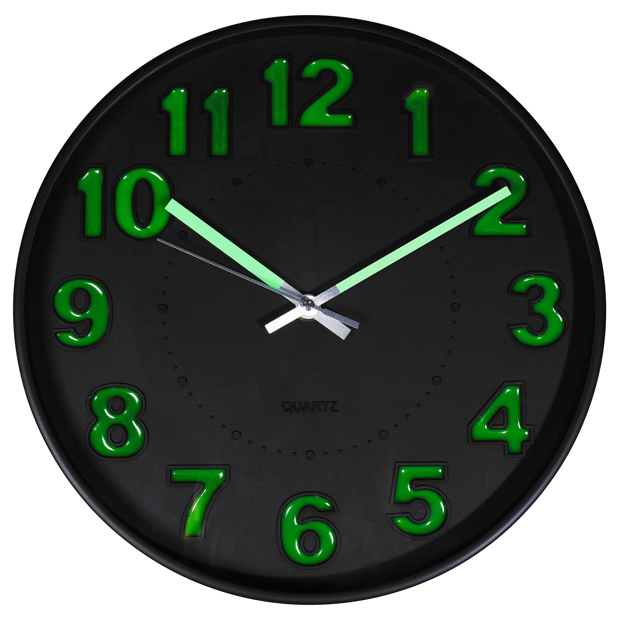 Moderne Wanduhr Ø 30,5cm mit Leuchteffekt, schwarz/ (neongrün)
