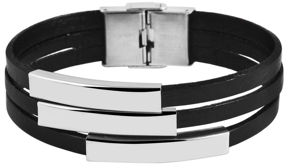 Akzent Echtlederarmband mit Edelstahlelementen, schwarz/silberfarben