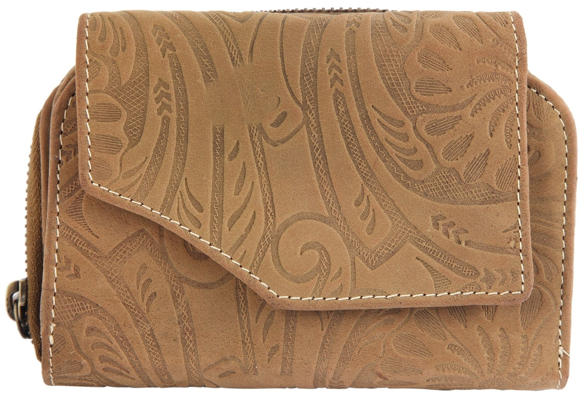 Akzent Wild Echt Leder Geldbörse mit Blumenprint in olivgrün