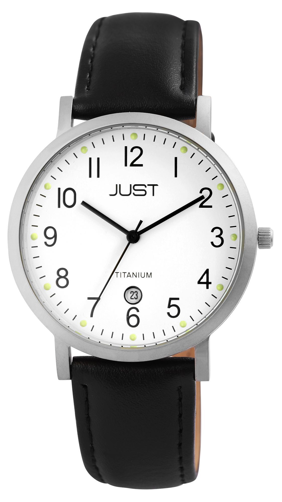 Just Titan Herrenuhr mit Echtlederband, 5 ATM, schwarz/weiß