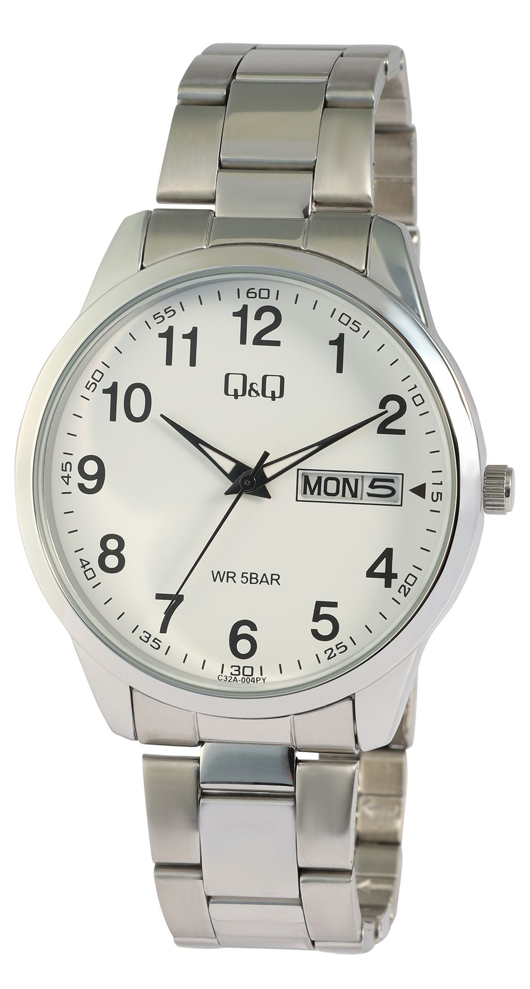 Q&Q Herrenuhr mit Gliederarmband aus Edelstahl, 5 ATM, silberfarben/ZB weiß