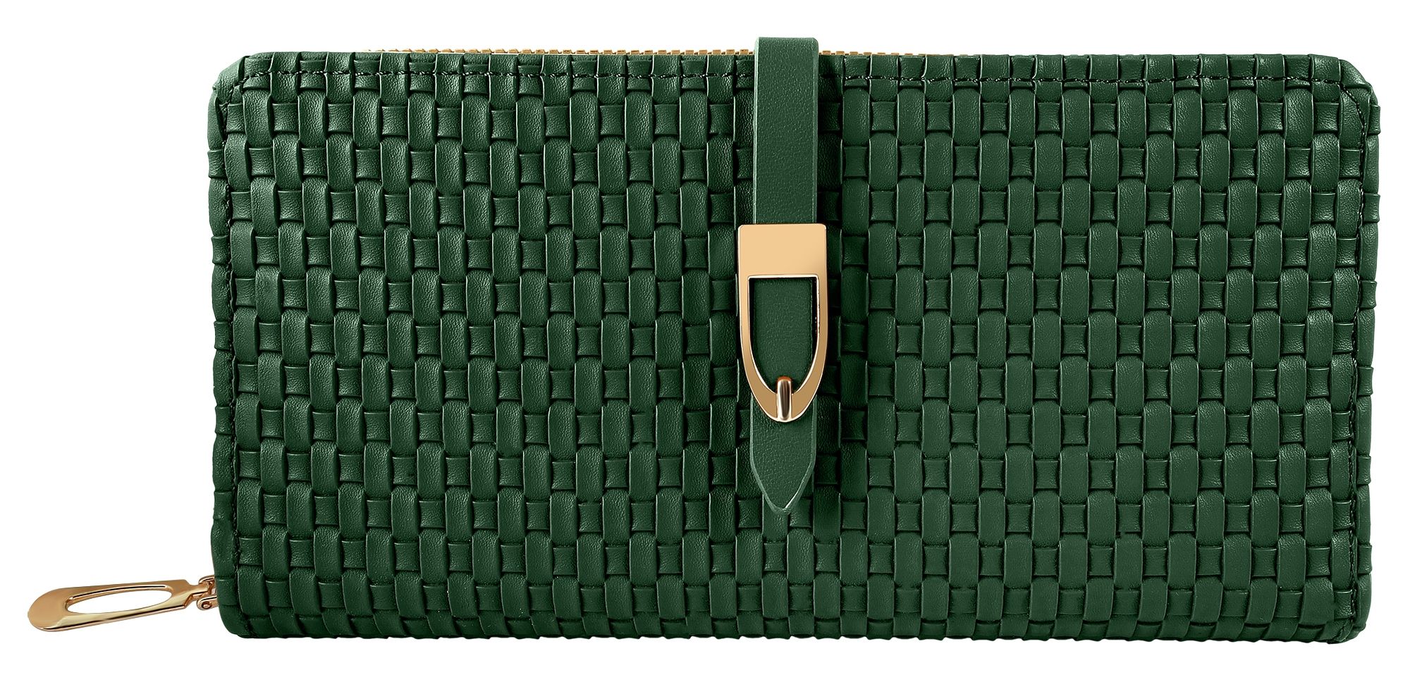 Damengeldbörse aus Lederimitat, gewebtes Design, grün