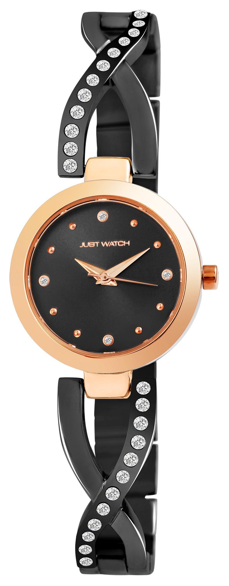 Just Watch Damenuhr "Relana" mit Edelstahlarmband, Ø 27 mm, bicolor (schwarz/ rosegoldfarben)