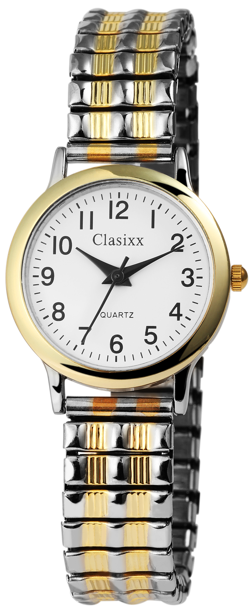 CLASIXX  Damenuhr mit Edelstahl-Zugband, Ø 28 mm, bicolor/ weiß