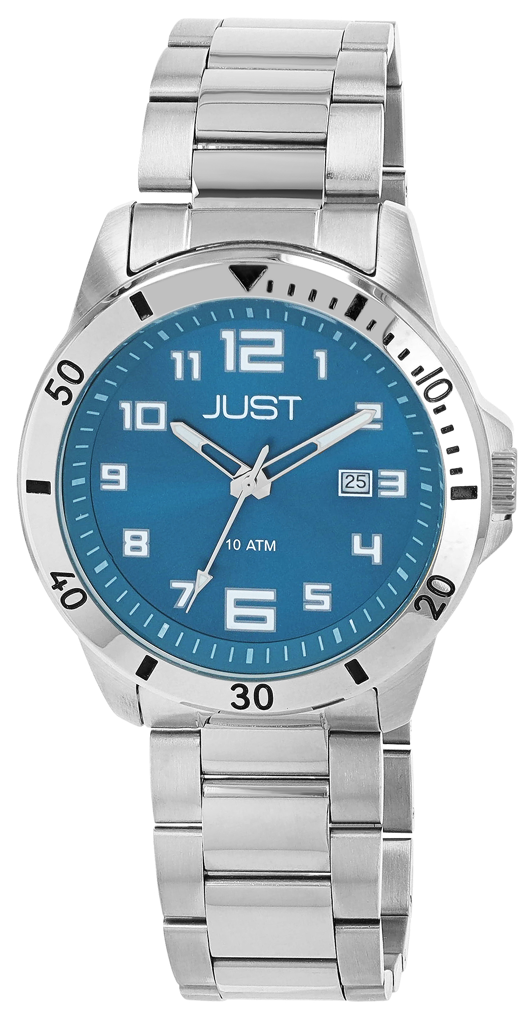 JUST Herrenuhr "Roman" mit Edelstahlband, Ø 43 mm, 10 ATM, silberfarben/ blau