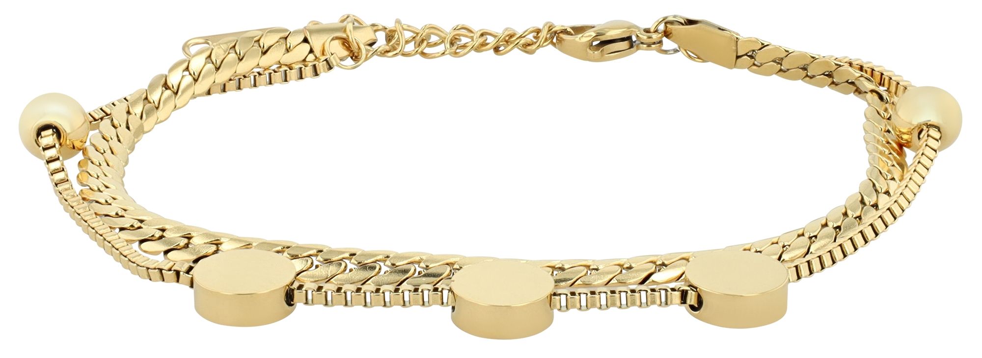 "Perita", Akzent Armband, Edelstahl, zweireihig, Anhänger, goldfarben, 18+3 cm
