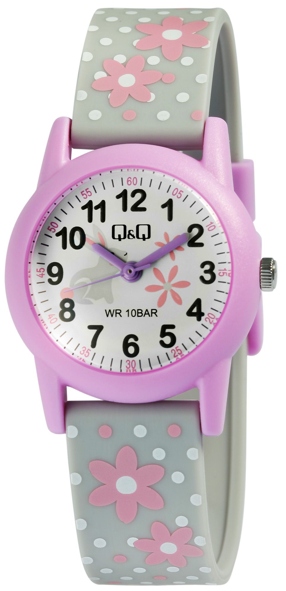 Q&Q Kinderuhr mit Silikonarmband, "Blume/ Hase/ Punkte", 10 Bar