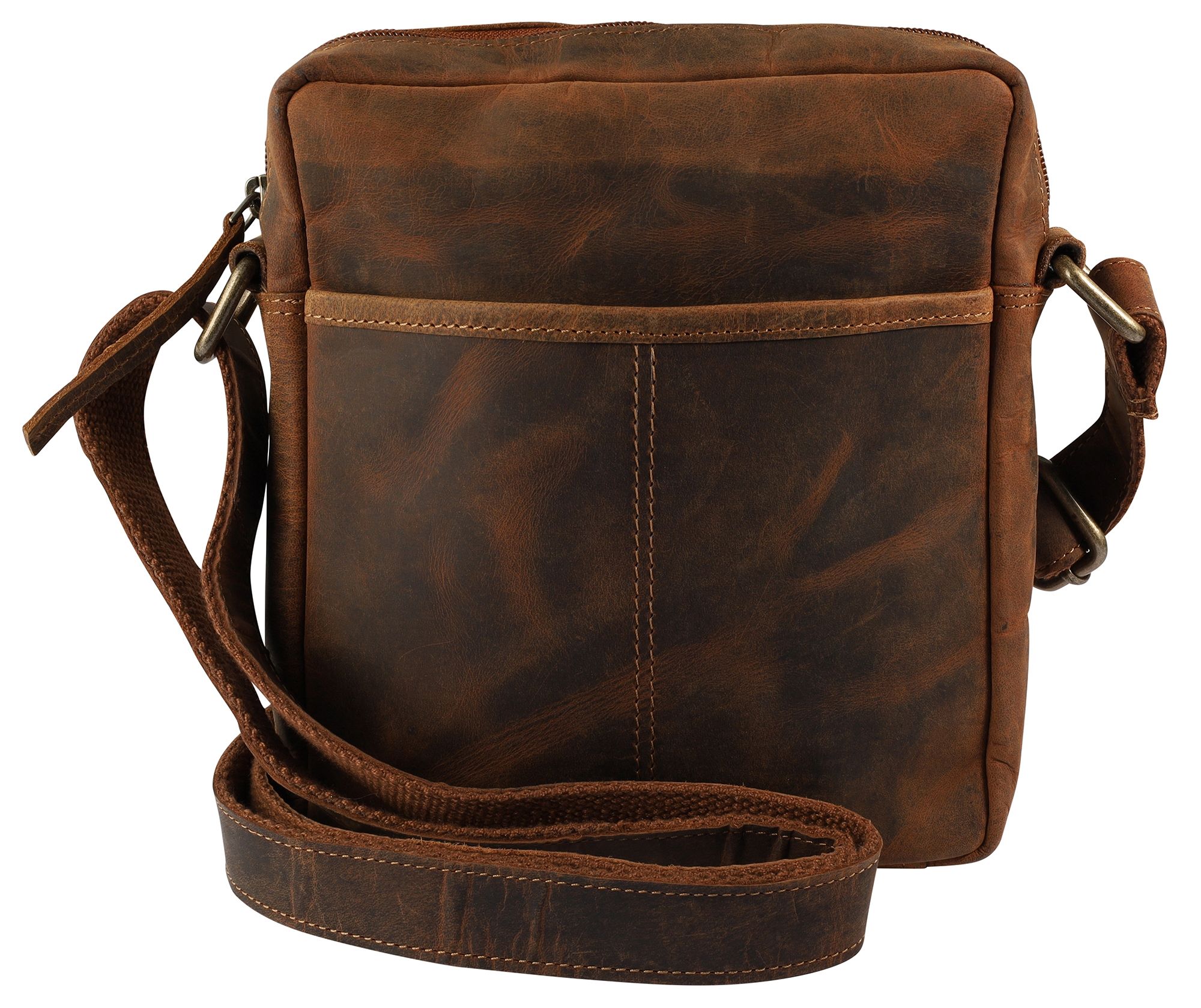 Leonardo Verrelli, Echtleder Umhängetasche, verstellbarer Riemen, mit Reißverschluss, dunkelbraun