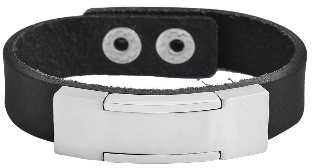 Akzent Echtlederarmband mit Edelstahlelement, schwarz/silberfarben