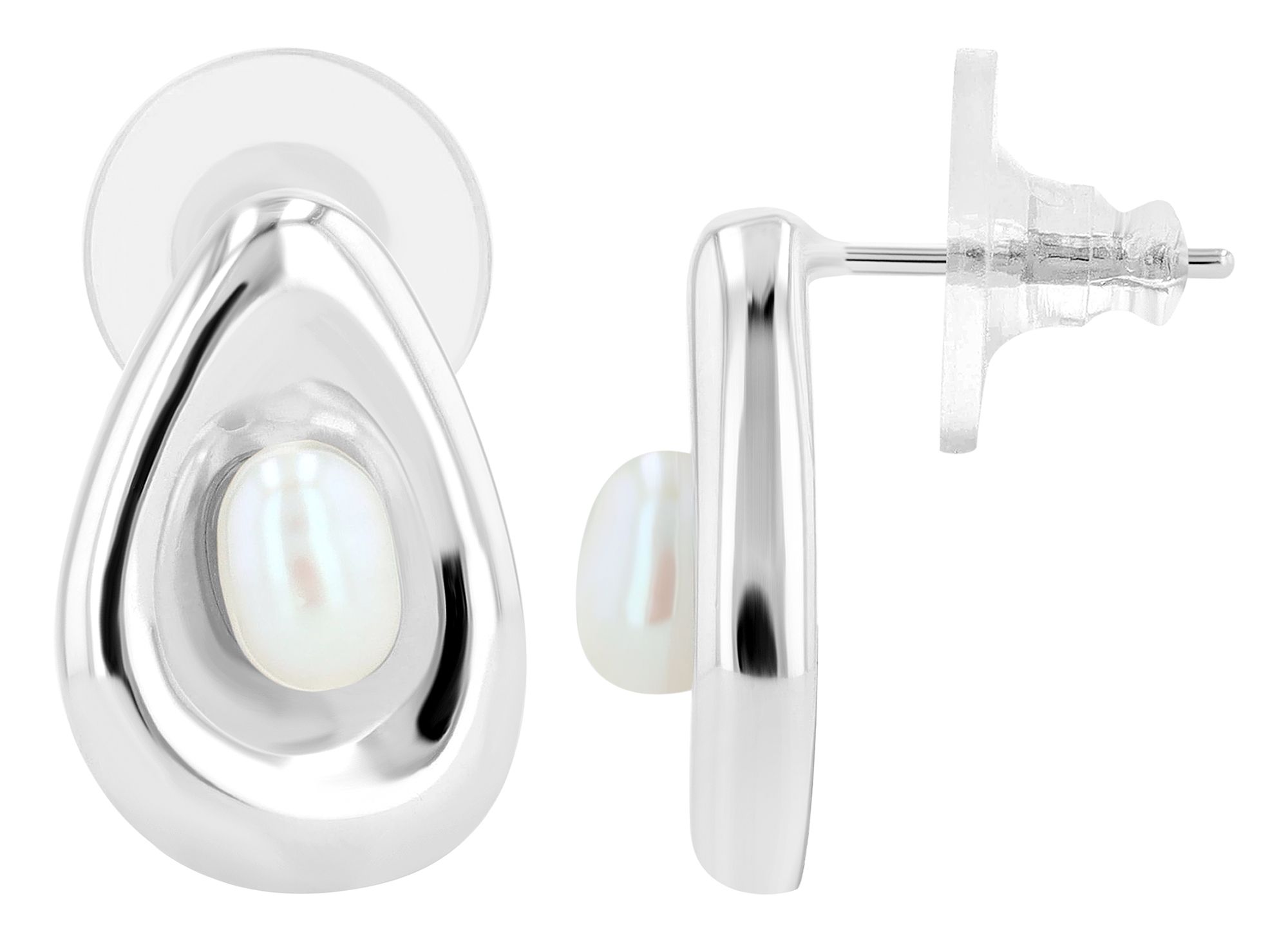 "Puni", 925/- Echt Silber Ohrstecker mit Süßwasserperle, silber, rhodiniert