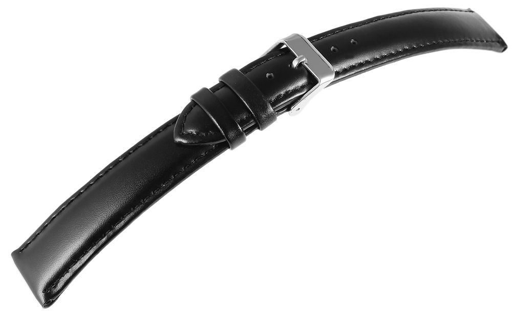 Echtleder Uhrenarmband, Edelstahl Dornschließe, schwarz, Anstoßbreite 12 mm