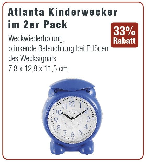 Atlanta Quarzwecker, 2 Stück, blau / weißes Zifferblatt
