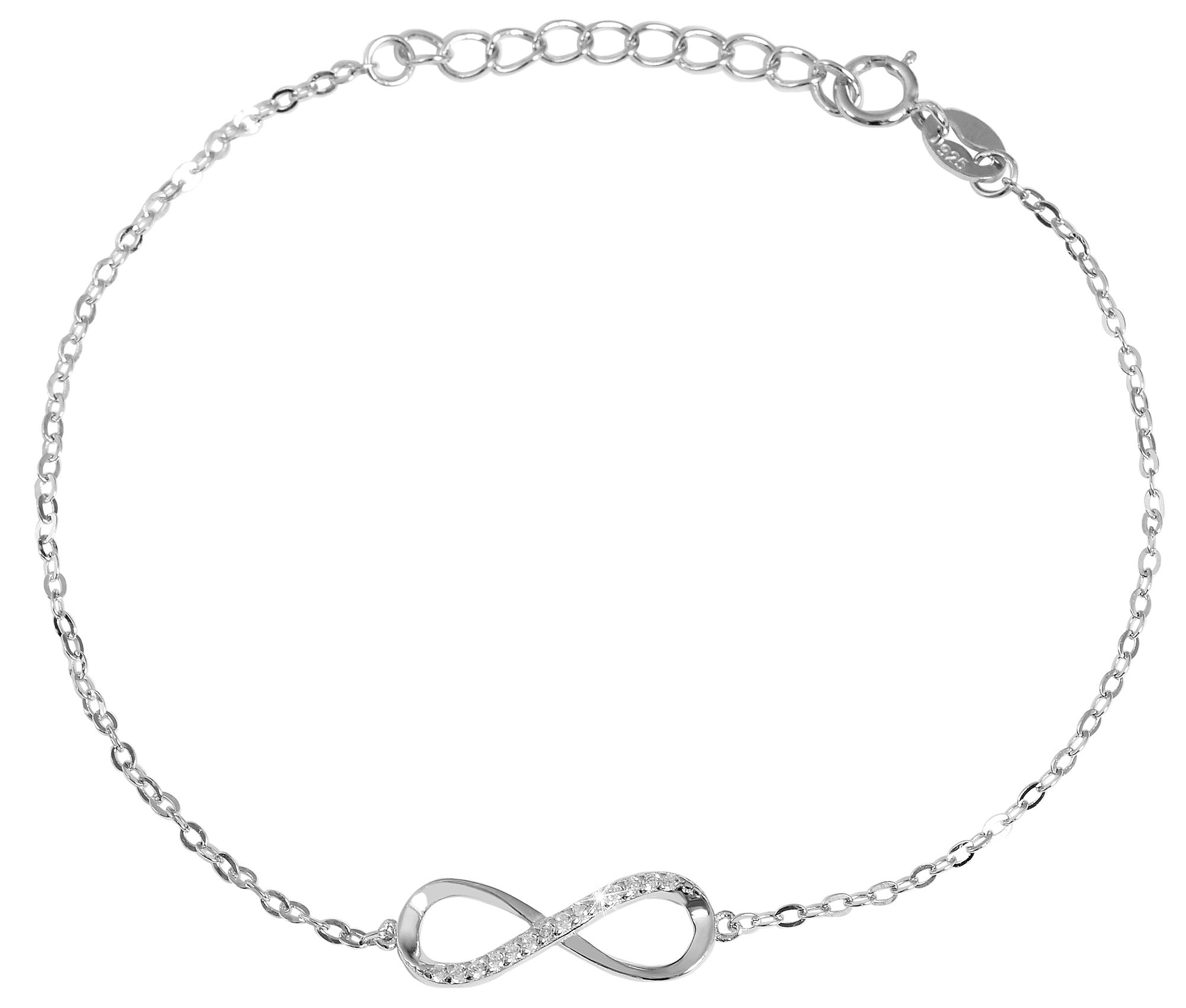 "Florica" 925/- Echt Silber Armband 17 + 3 cm, Infinity , Zirkoniabesatz, silberfarben/ rhodiniert