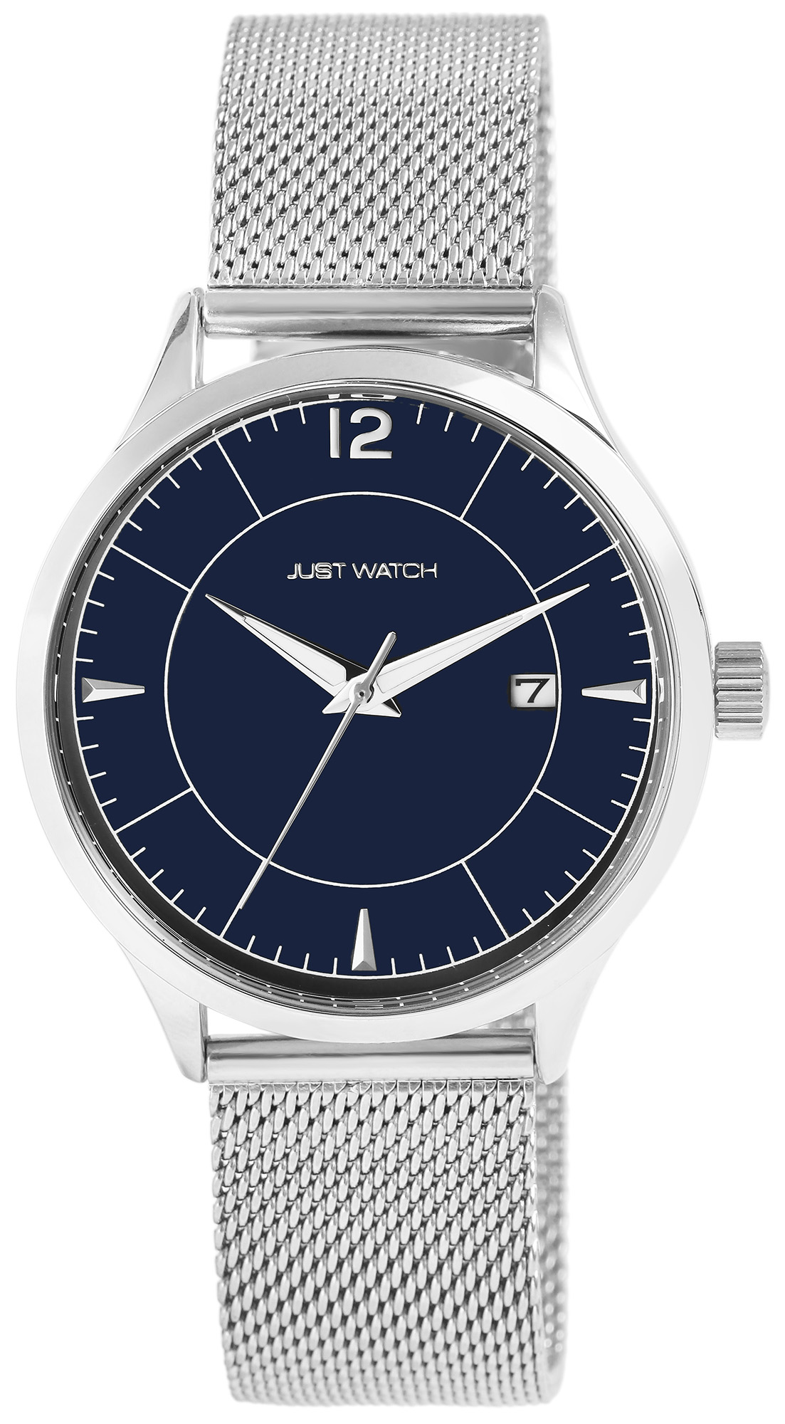 Just Watch Herrenuhr, Milanaisearmband, Edelstahl, silberfarben/blau