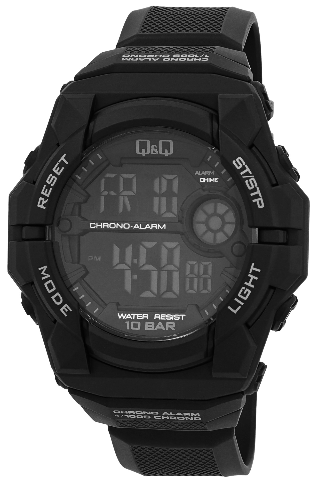 Q&Q Digitaluhr für Herren Ø 50 mm, Resinband, schwarz