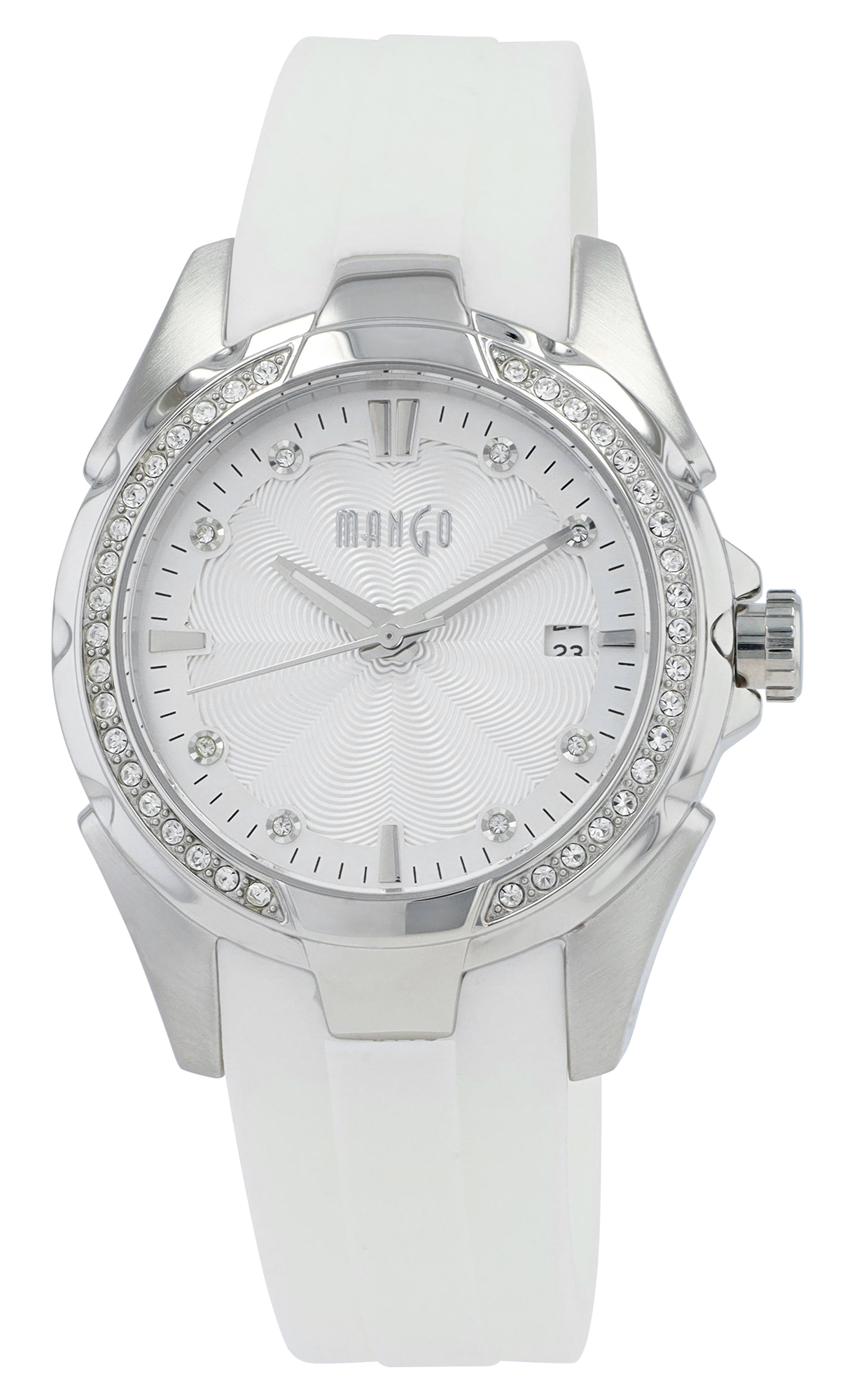 Mango Damenuhr Ø 36 mm, Silikonband, weiß/ silberfarben (silberfarben)