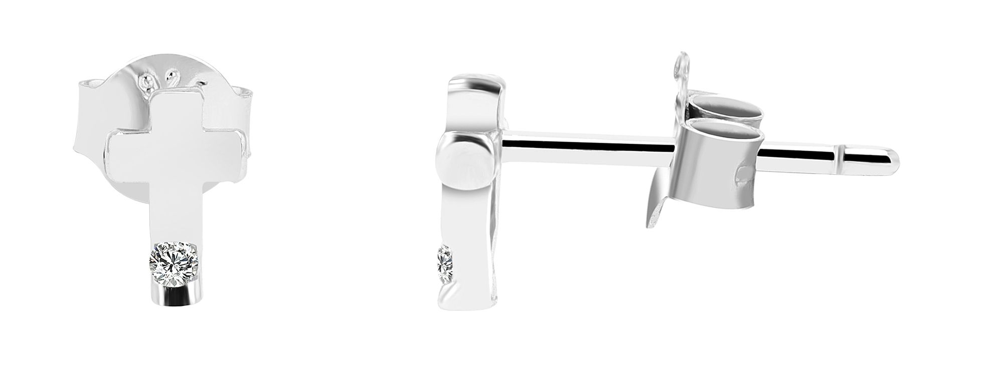 925/- Echt Silber Ohrstecker "Estrella", Kreuz, rhodiniert
