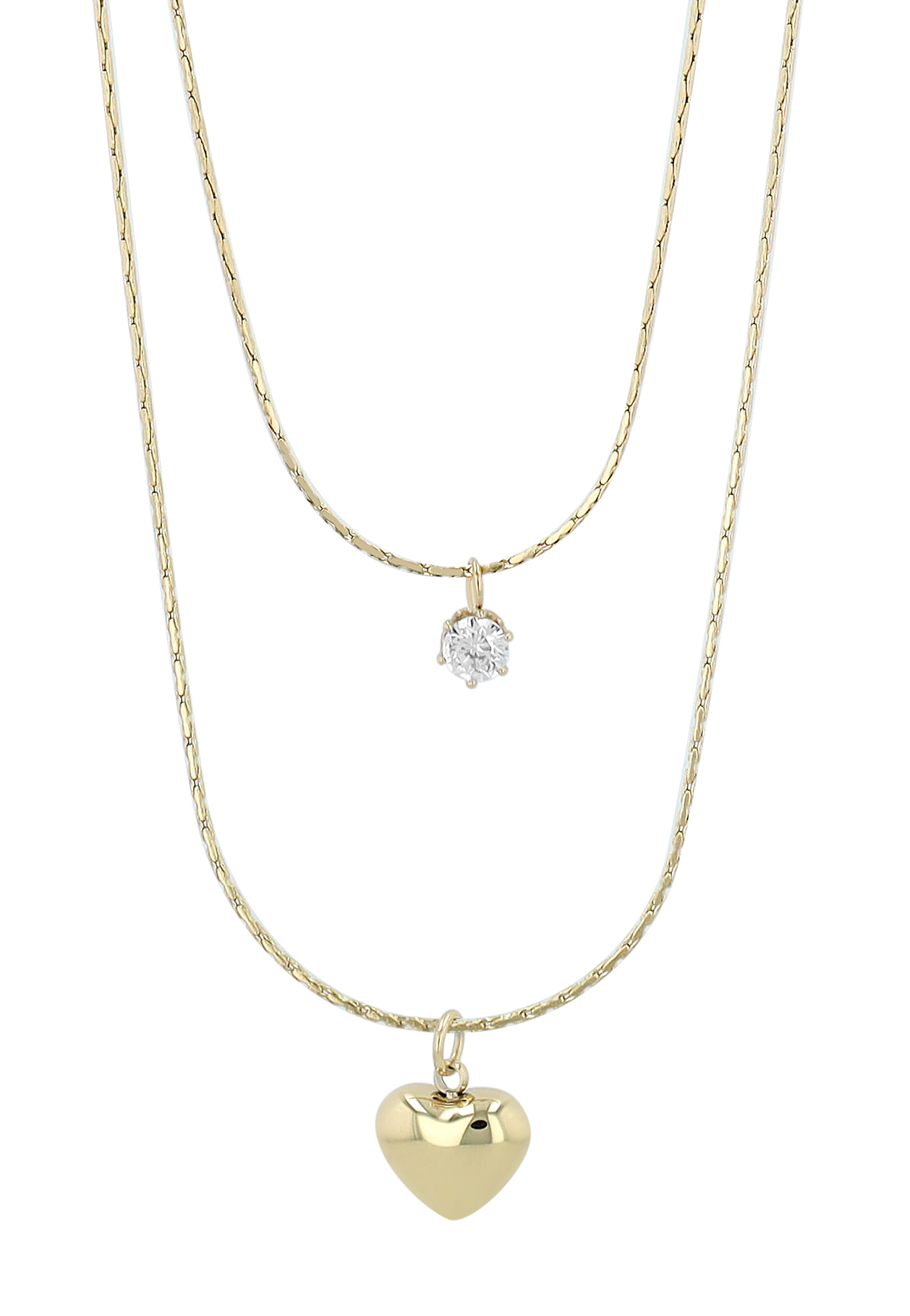 "Yomira" Edelstahlkette mit Anhänger, Herz, Two-Layers, 38 - 42 cm + 5 cm