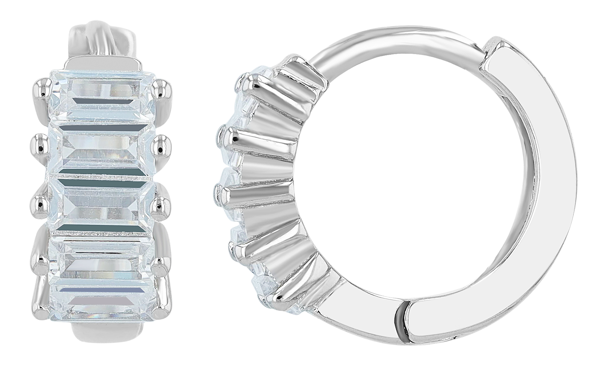 "Marlies" 925/- Echt Silber Creole mit Zirkoniabesatz in Baguetteform, silberfarben rhodiniert