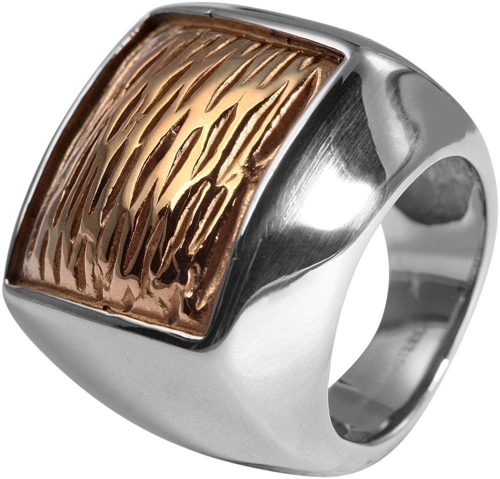 Akzent Damen-Ring aus Edelstahl, silberfarbig/ braun, Gr. 58