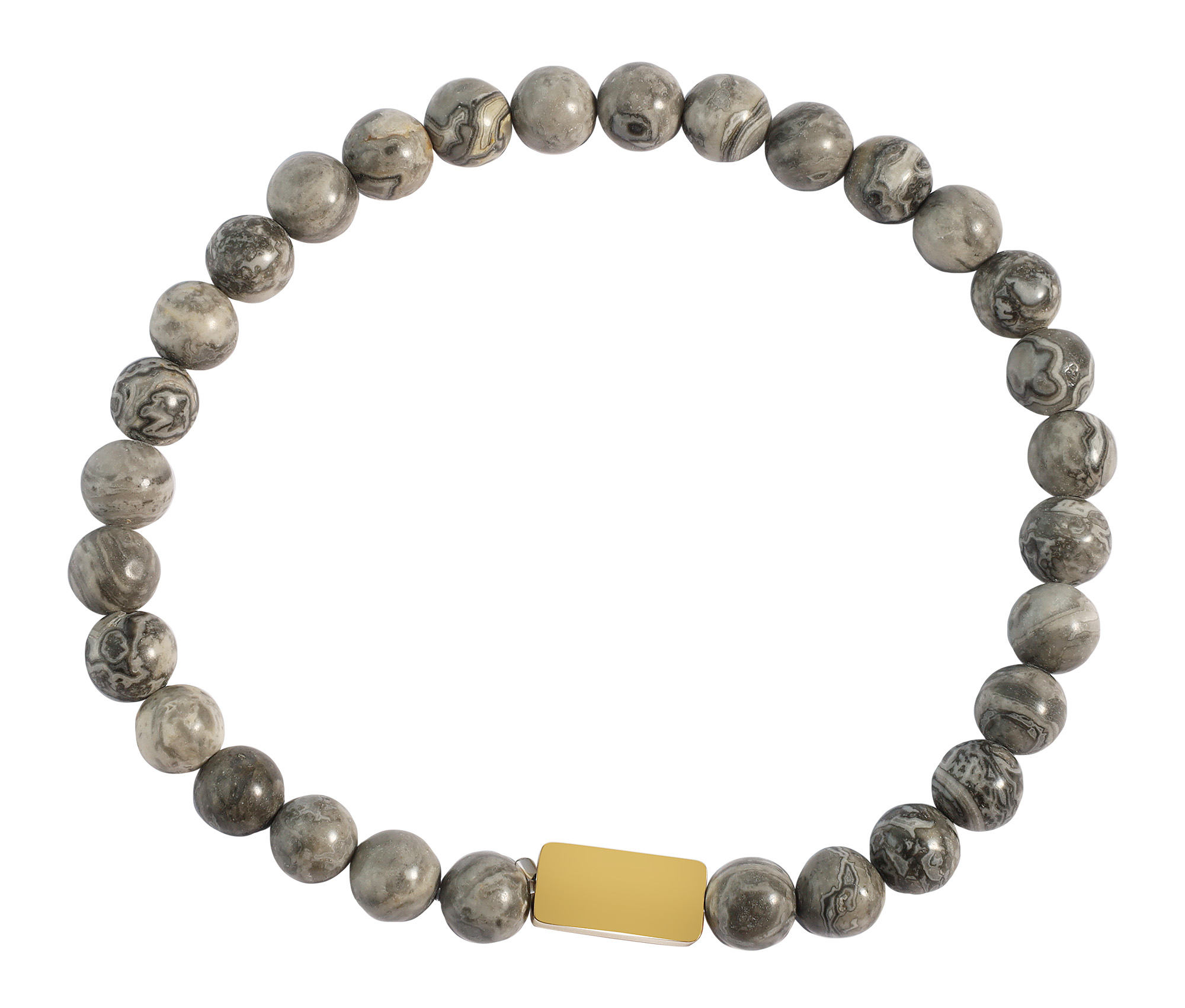 "Bodhi" Akzent Kugelarmband, Naturstein (net jasper), gravurfähiges Edelstahlelement
