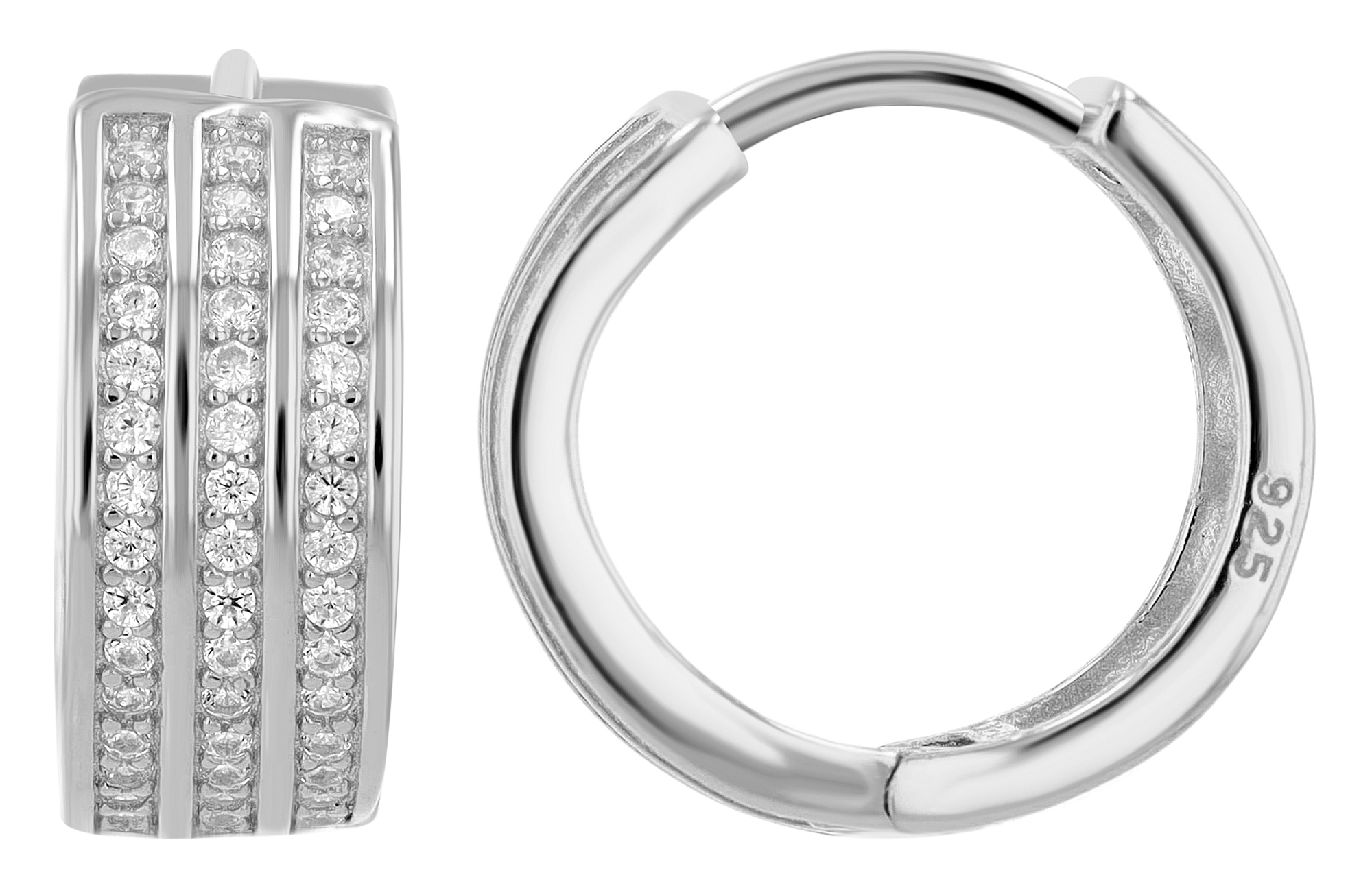 "Eleganz", 925/- Echt Silber Creolen Ø 12,5mm, Zirkonia, silberfarbig rhodiniert