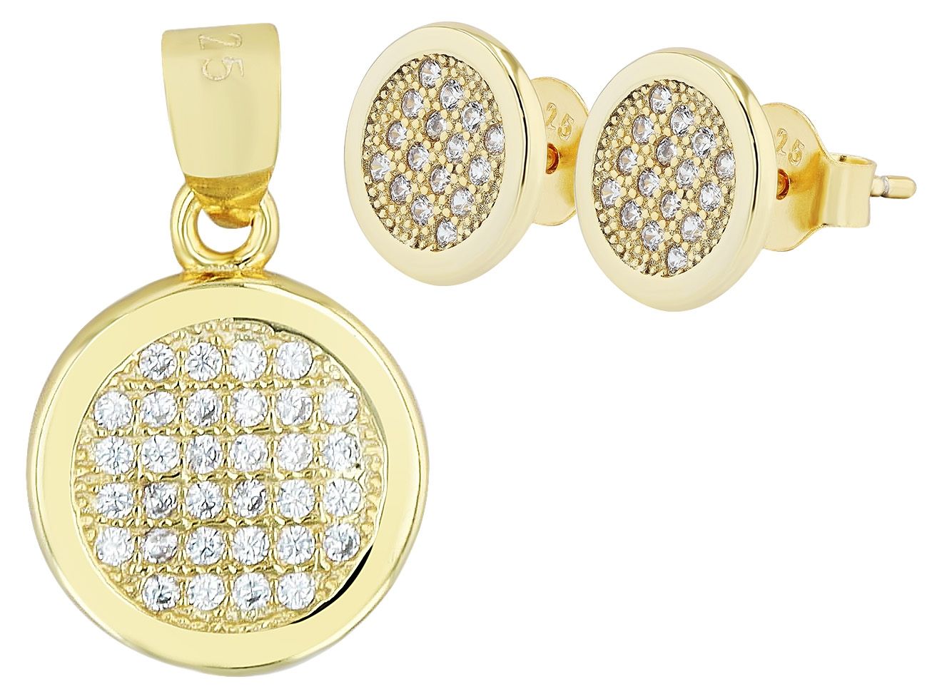 "Swea" 925/- Echt Silber Schmuckset mit Ohrsteckern und Anhänger, Zirkoniabesatz, goldfarben