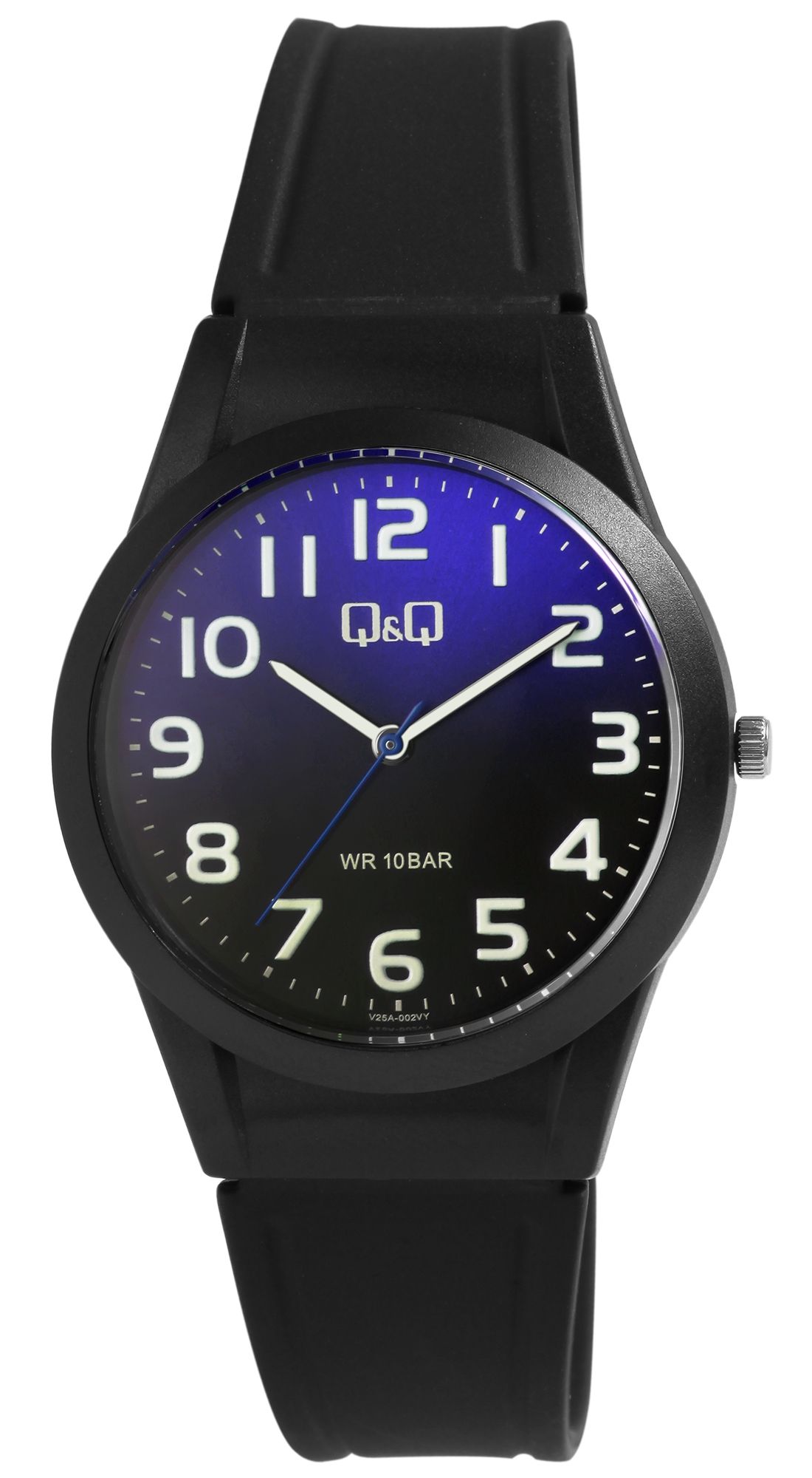 Q&Q Unisexuhr mit Silikonarmband, 10 Bar, schwarz/blau