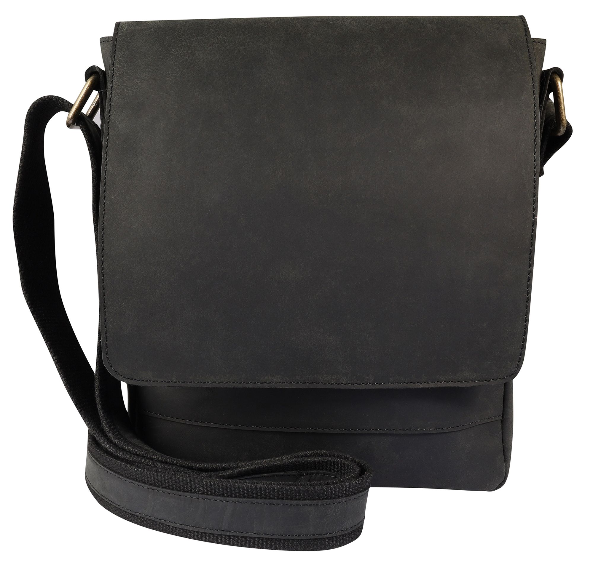 Leonardo Verrelli, Echtleder Umhängetasche, verstellbarer Riemen, Überschlag mit Magnetverschluss, schwarz