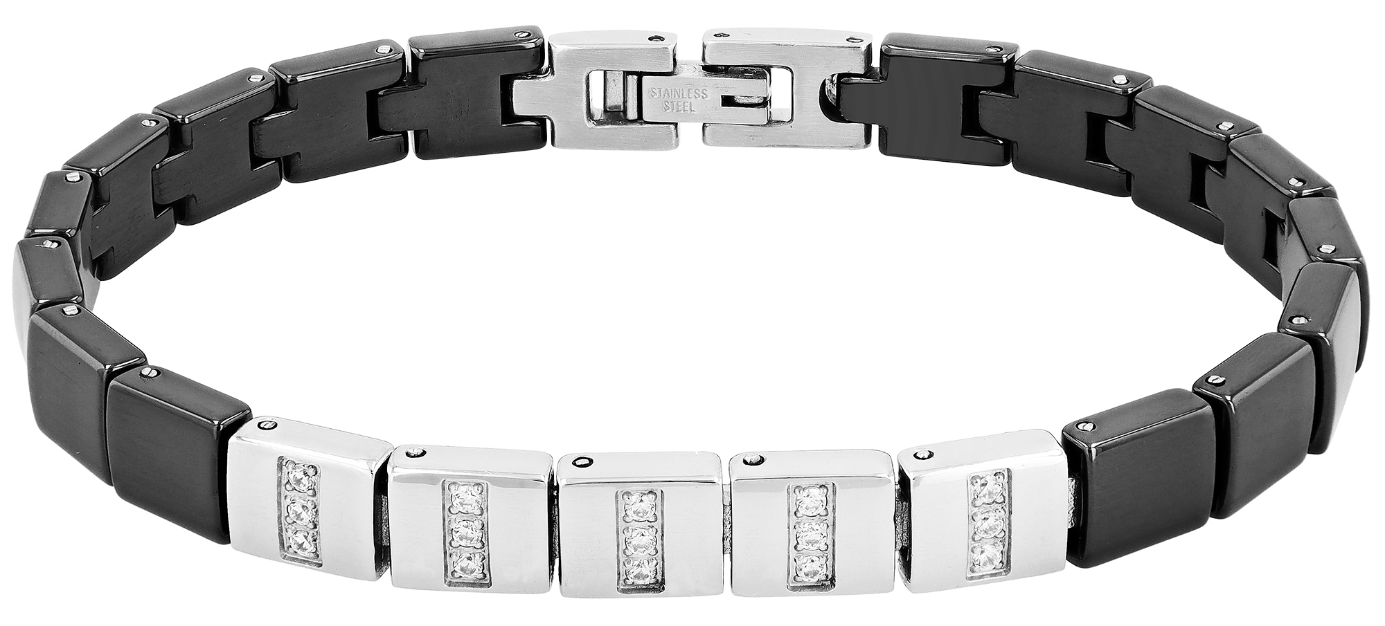 "Arin" Edelstahl-Keramik Armband, 20 cm, schwarz/ silberfarben