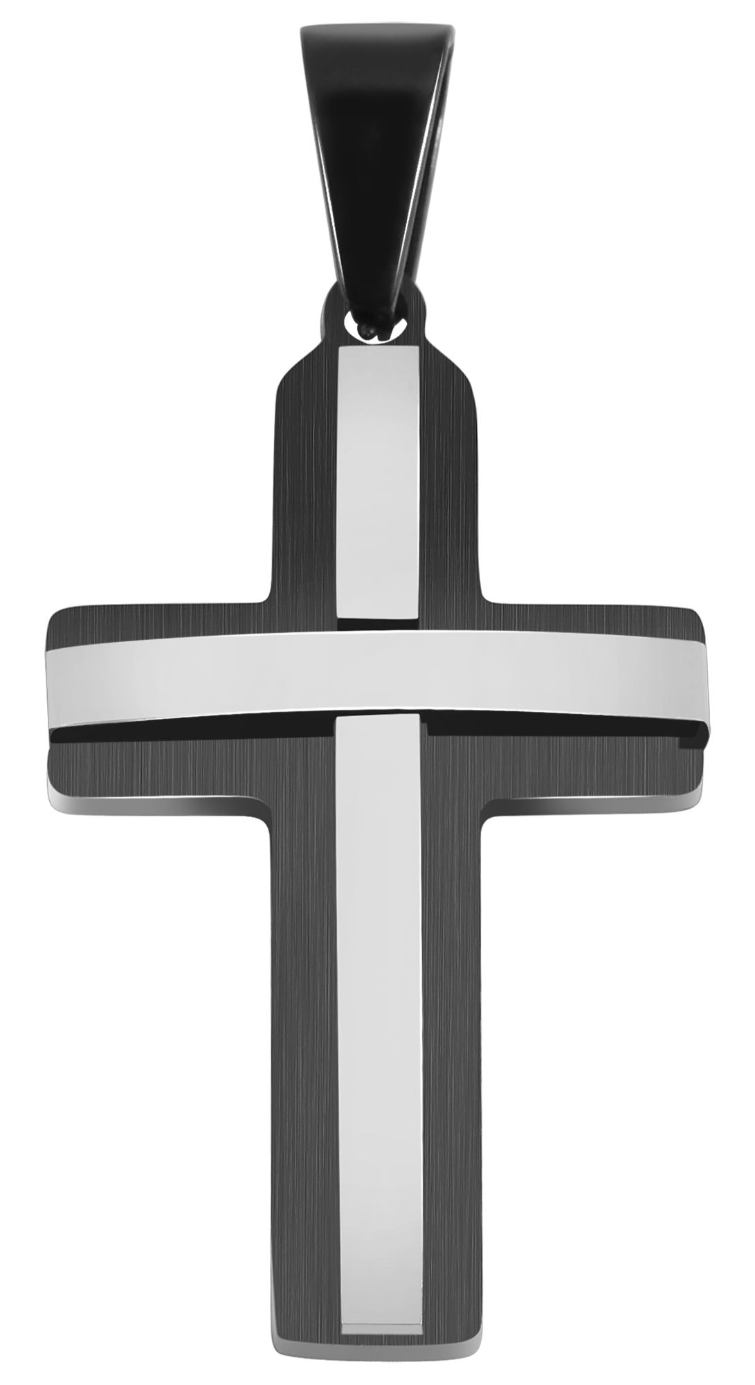 Akzent Edelstahlanhänger, Kreuz, Ionenplattiert, schwarz/silberfarben