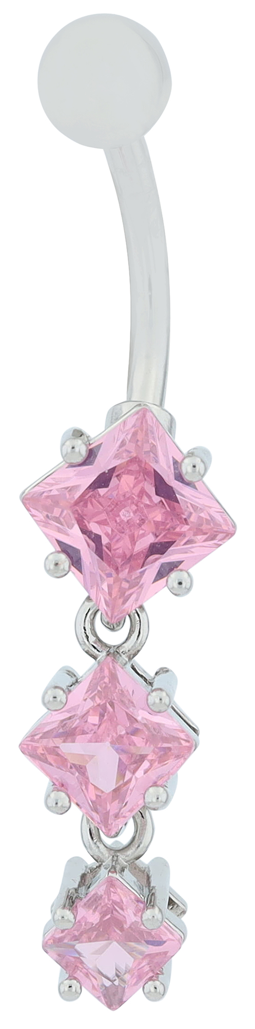 "Elly" Edelstahl-Bronze Bauchnabelpiercing, Stablänge 12 mm/ Stabstärke 2 mm, rosa Zirkonia, silberfarben
