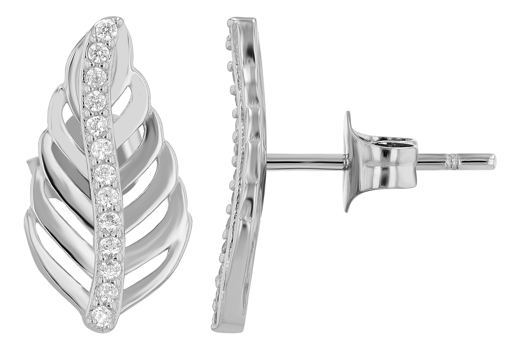 "Biggi"  925/- Echt Silber Ohrstecker - Blatt, Zirkonia, silberfarben rhodiniert