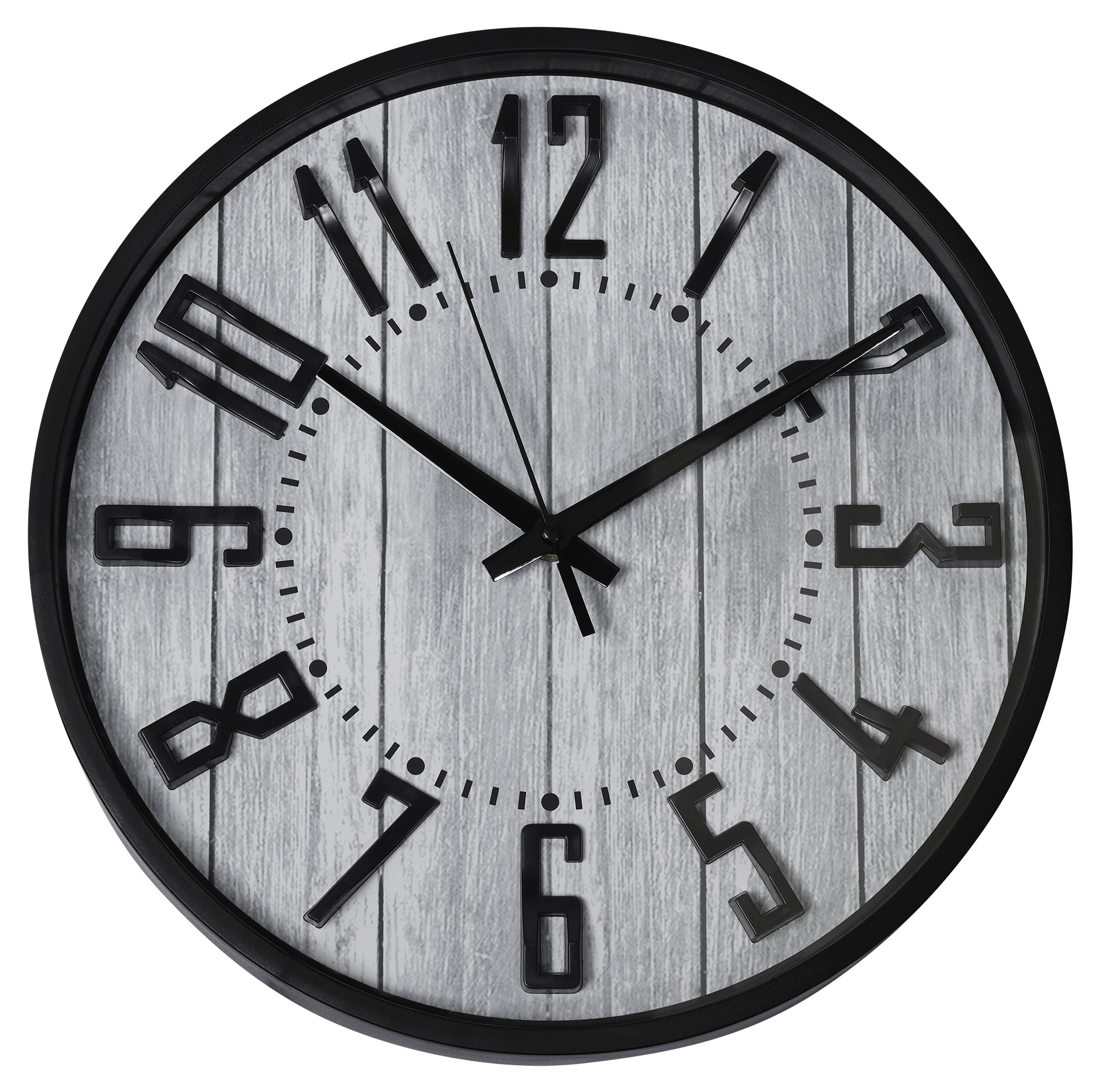 Wanduhr - Ø 30,5 cm, schwarz/ Holzoptik grau