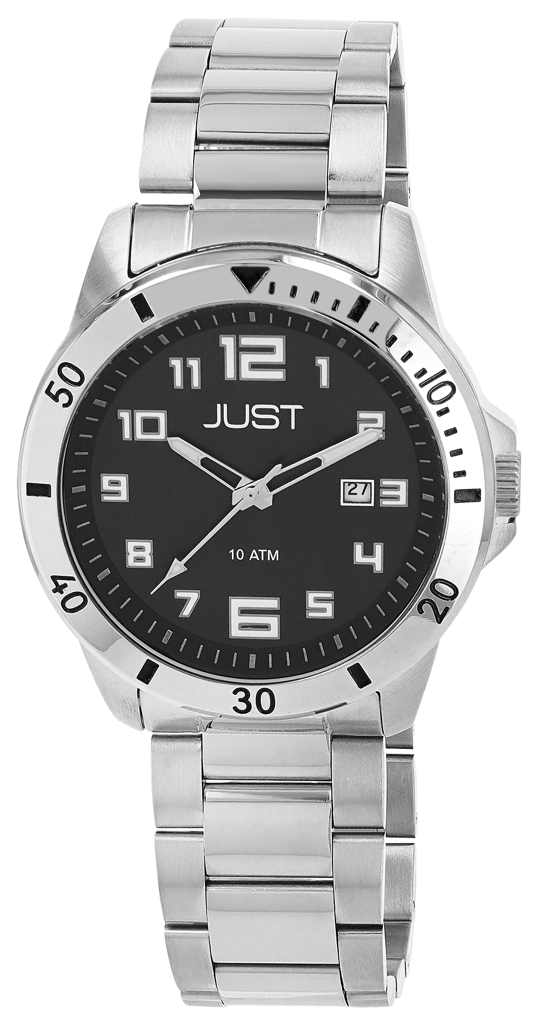 JUST Herrenuhr "Roman" mit Edelstahlband, Ø 43 mm, 10 ATM, silberfarben/ schwarz