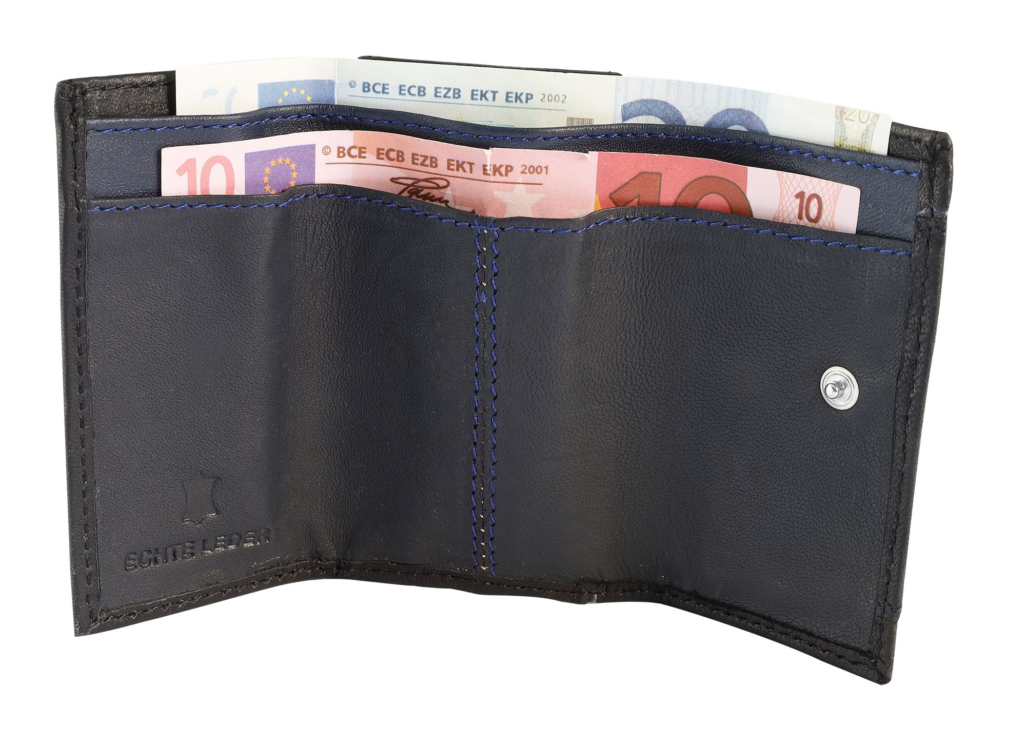 Excellanc Echtleder Mini-Geldbörse, schwarz/blau