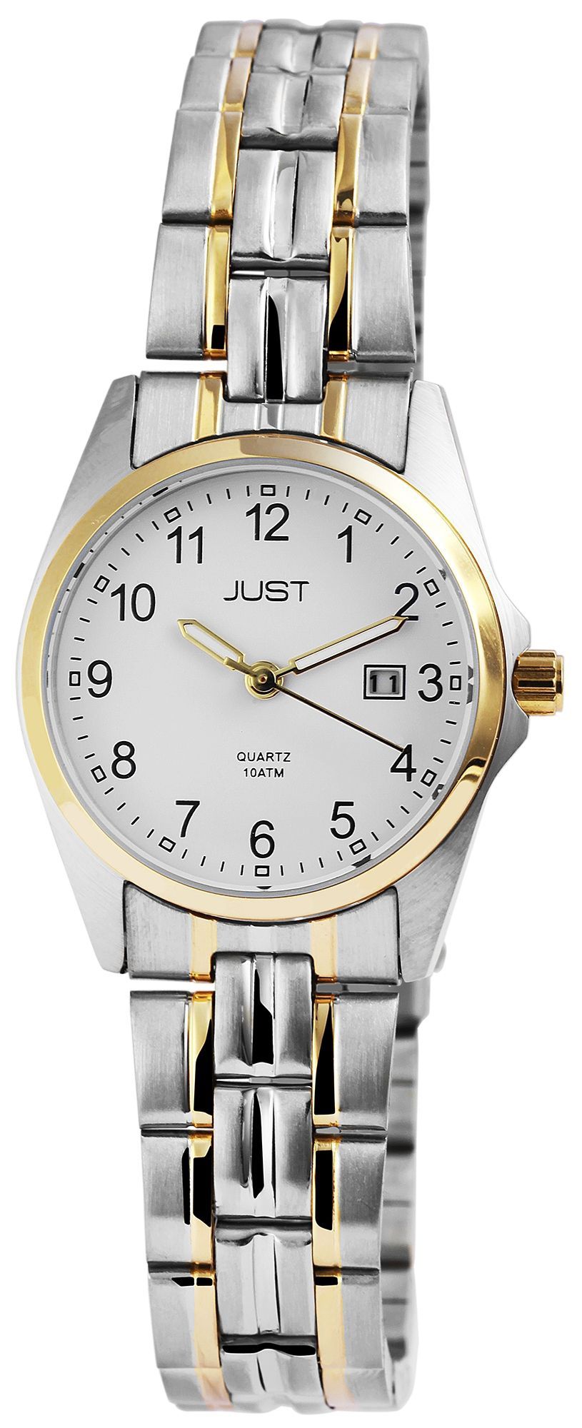 Just "Esrah" Edelstahl Damenarmbanduhr, 3-Zeiger, Datumsanzeige, bicolor, weißes ZB
