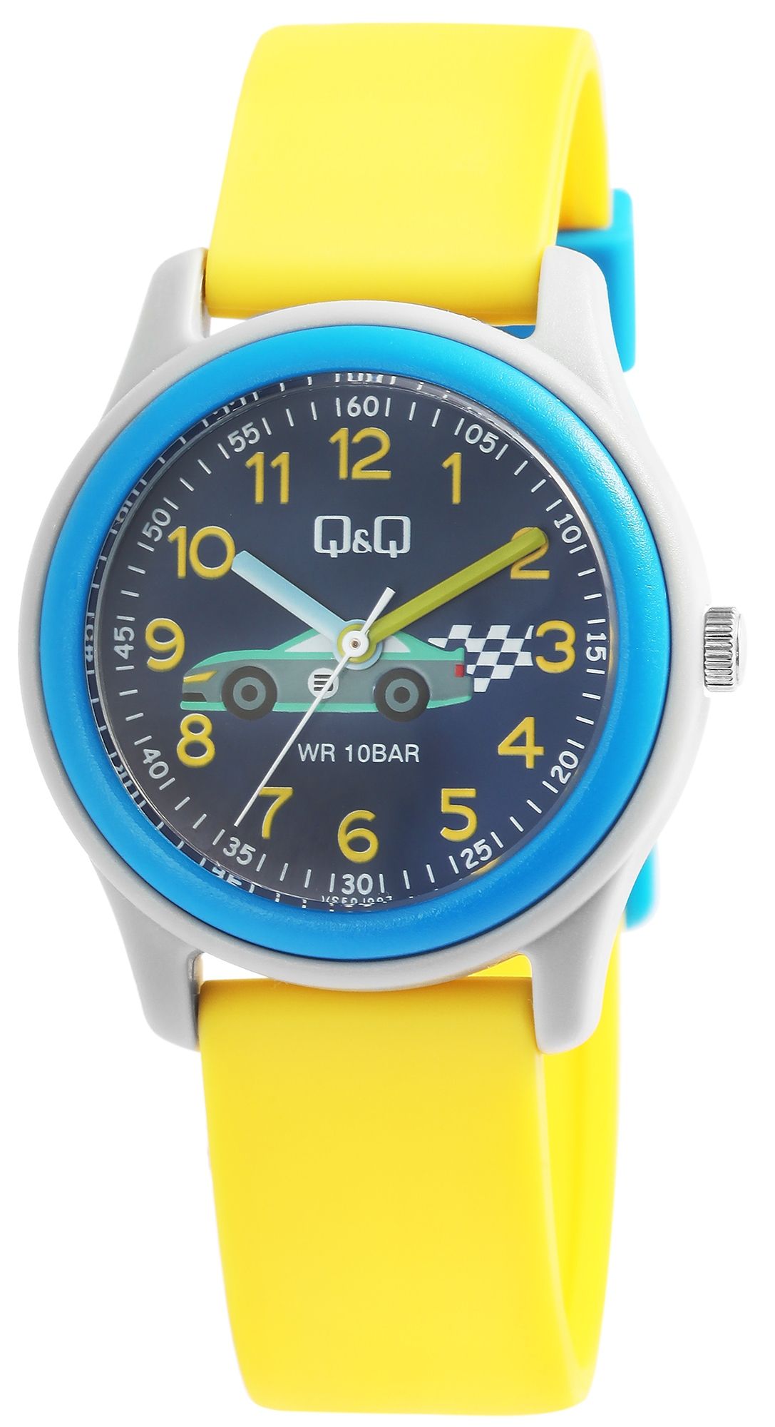 Q&Q Kinderuhr mit Silikonarmband, "Rennauto" 10 Bar