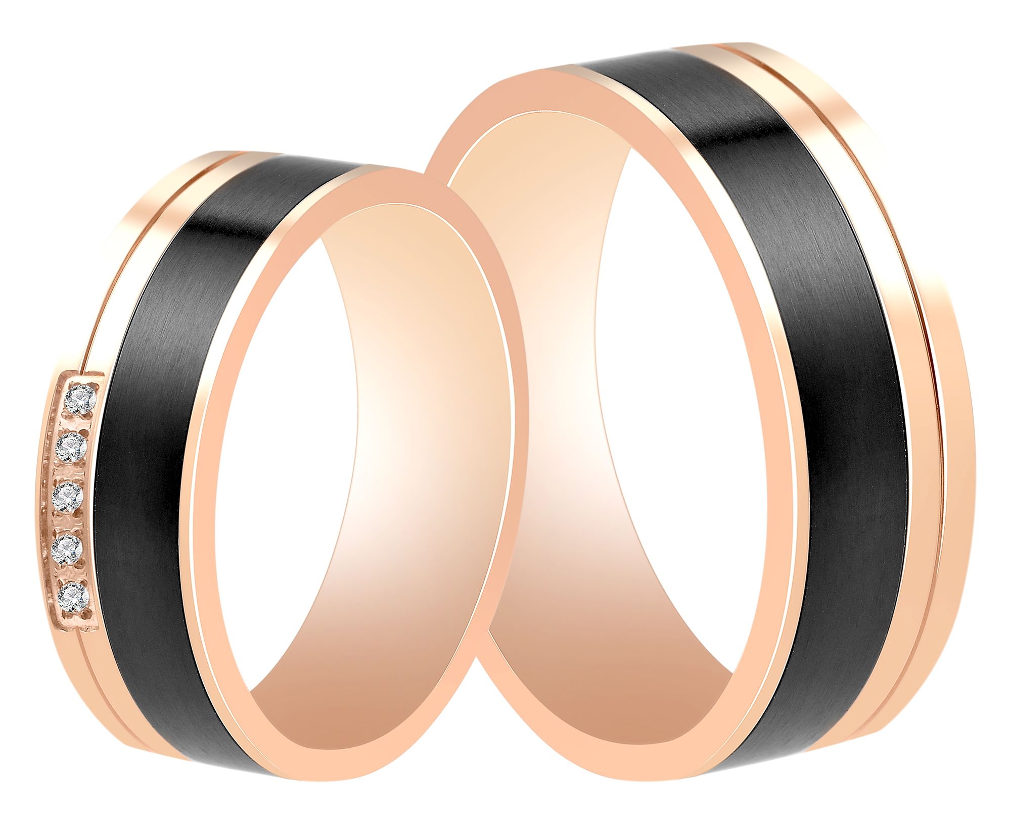 Akzent Damen-Partnerring, Edelstahl, Similibesatz, roségoldfarben/schwarz, Gr. 50