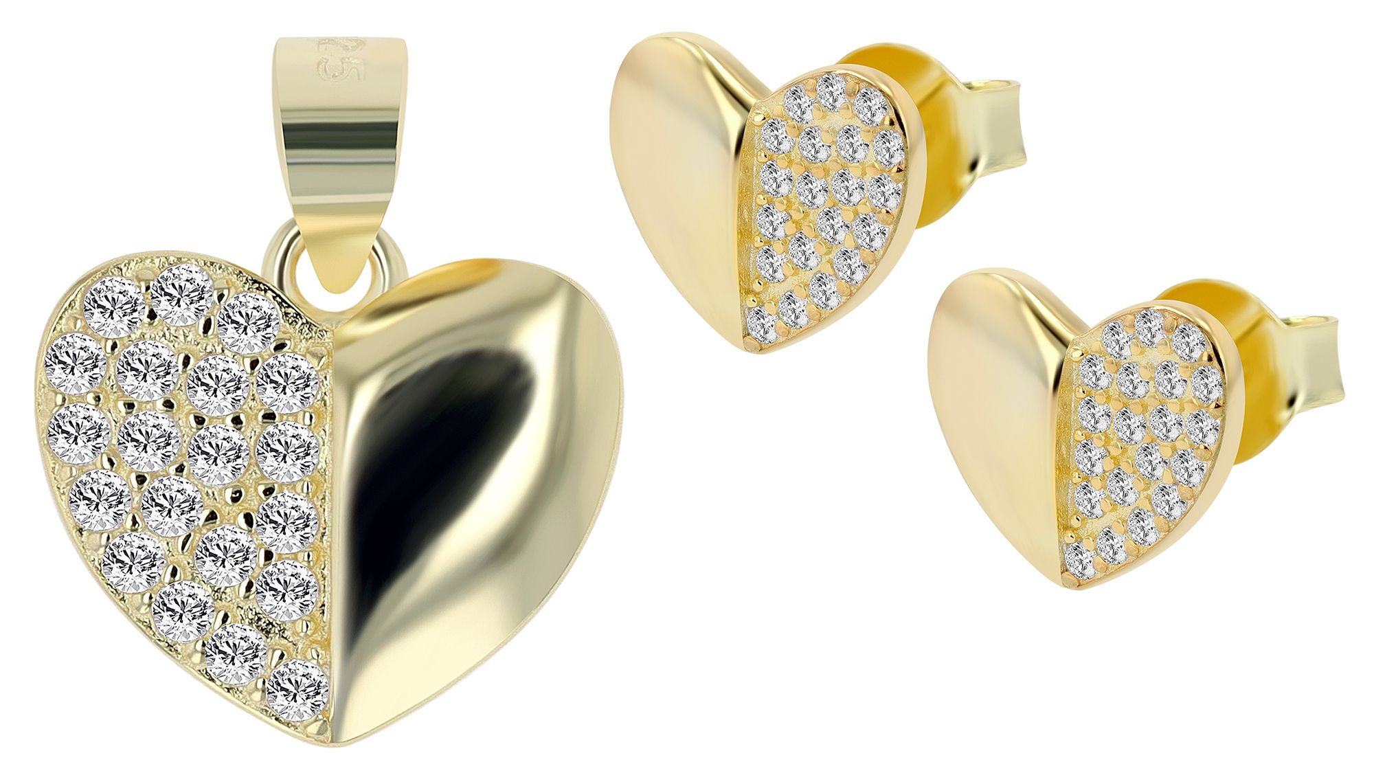 925/- Echt Silber Schmuckset "Lio", Herzdesign, Ohrstecker & Anhänger, vergoldet