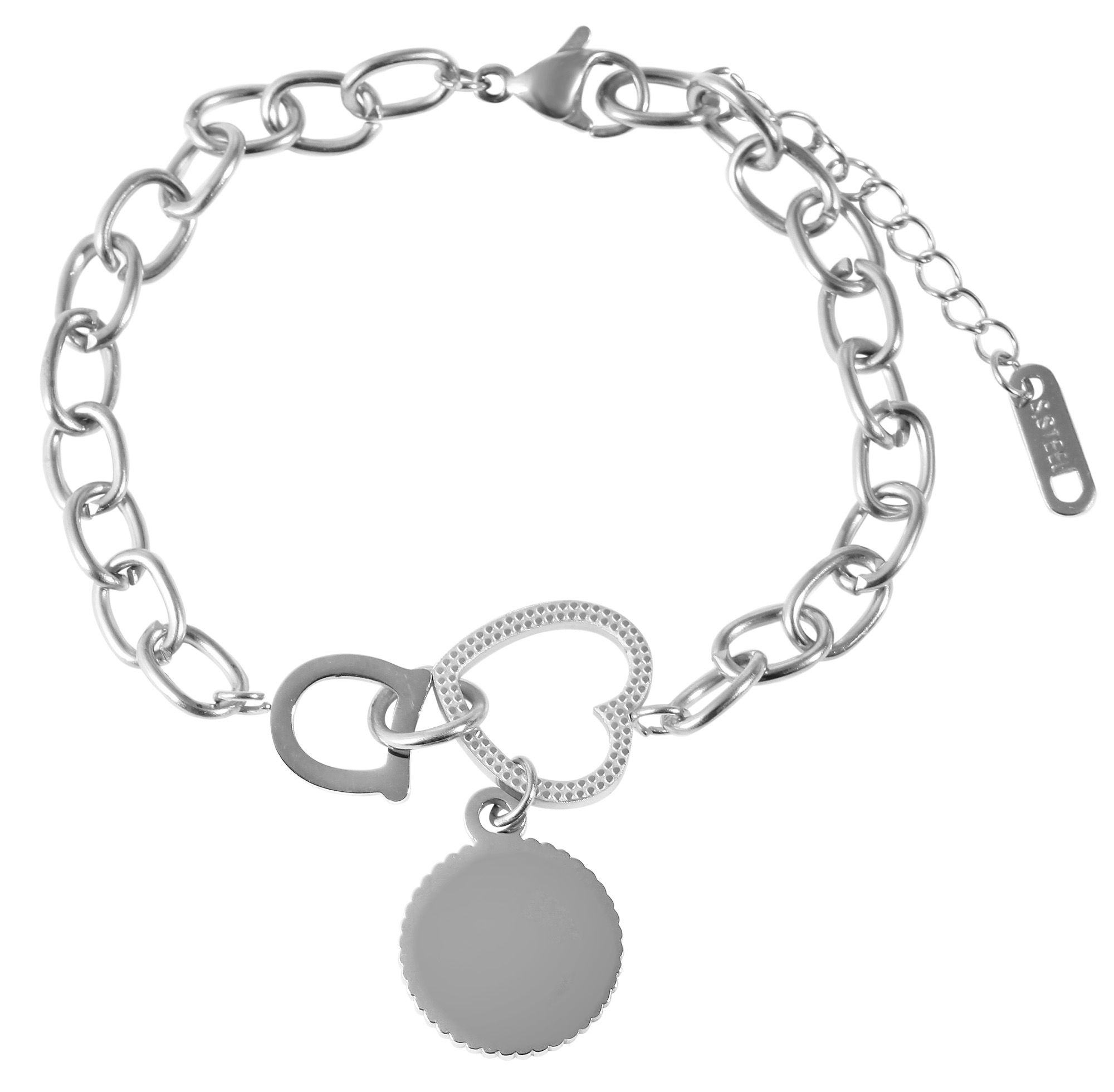 Akzent Armband aus Edelstahl, Gravurmünze, 17+3 cm, silberfarben