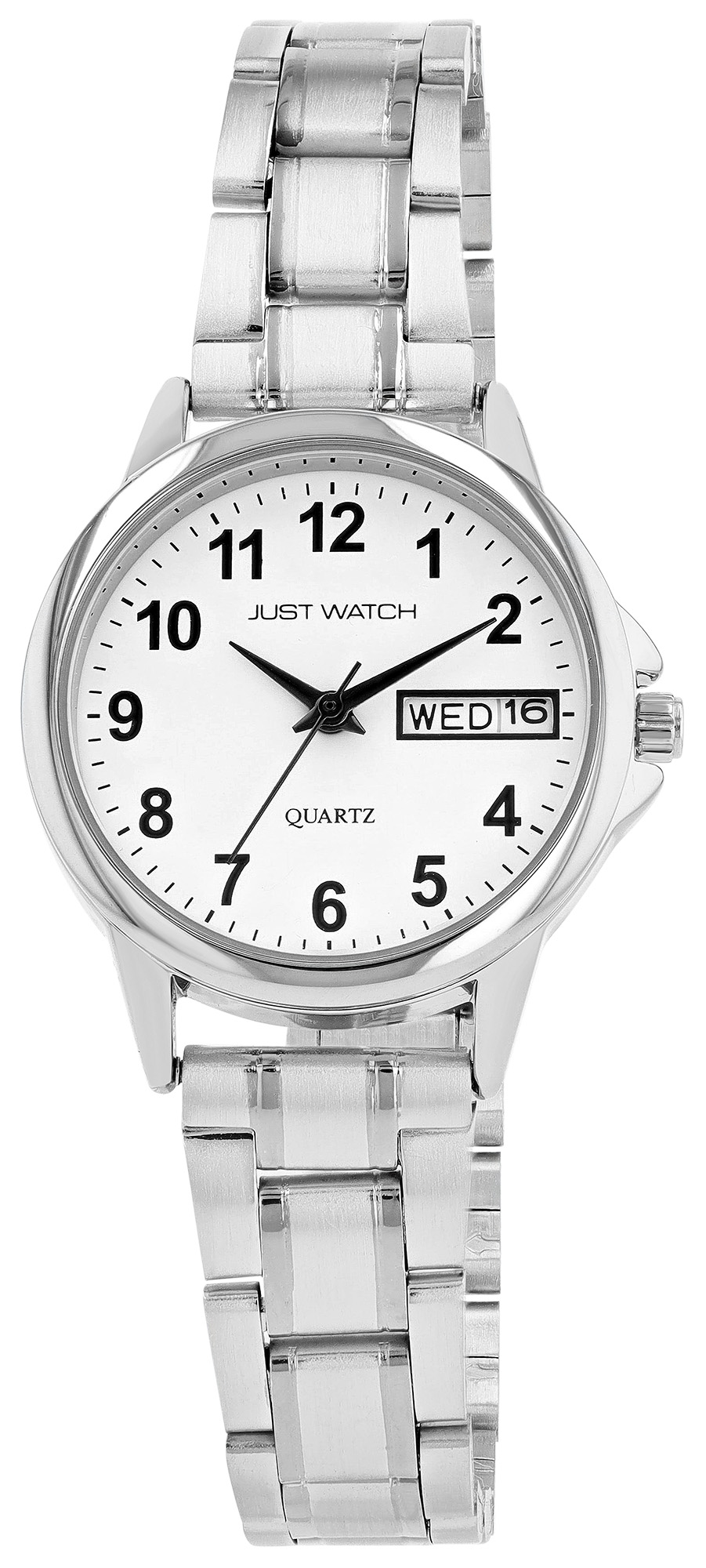 Just Watch "Bertha" Damenuhr Ø 29 mm, Edelstahlband, silberfarben/ weiß