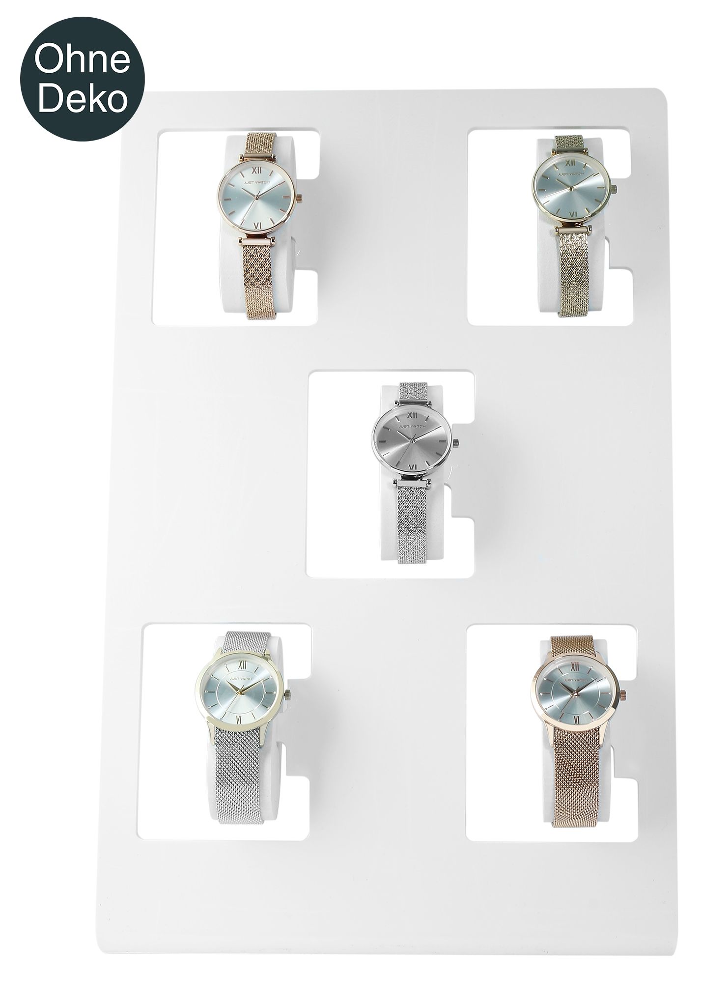 Uhrendisplay für 5 Uhren (Dekoserie Shiny), Kunststoff, 37 cm, weiß