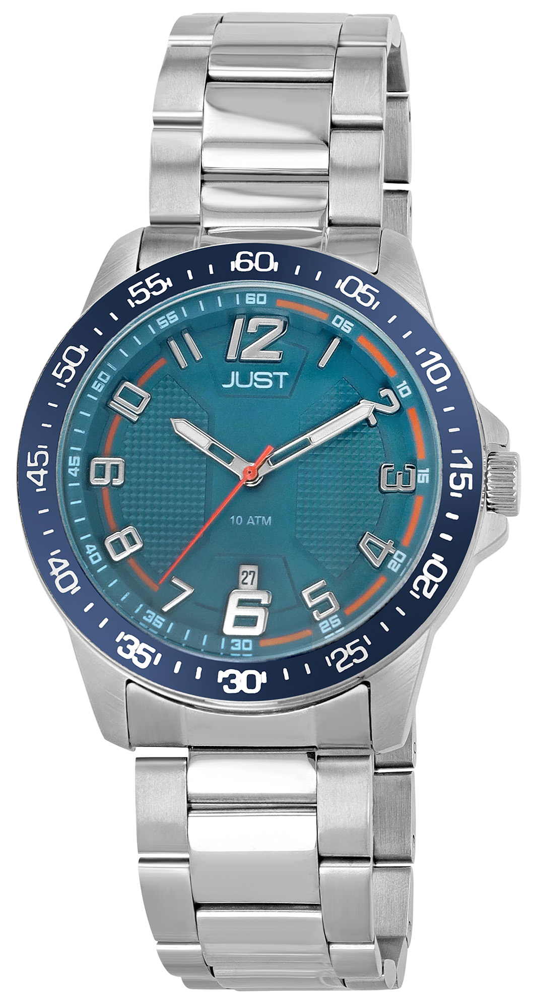 JUST Herrenuhr "Marten" mit Edelstahlarmband, Ø 43 mm, 10 ATM, silberfarben/ blau