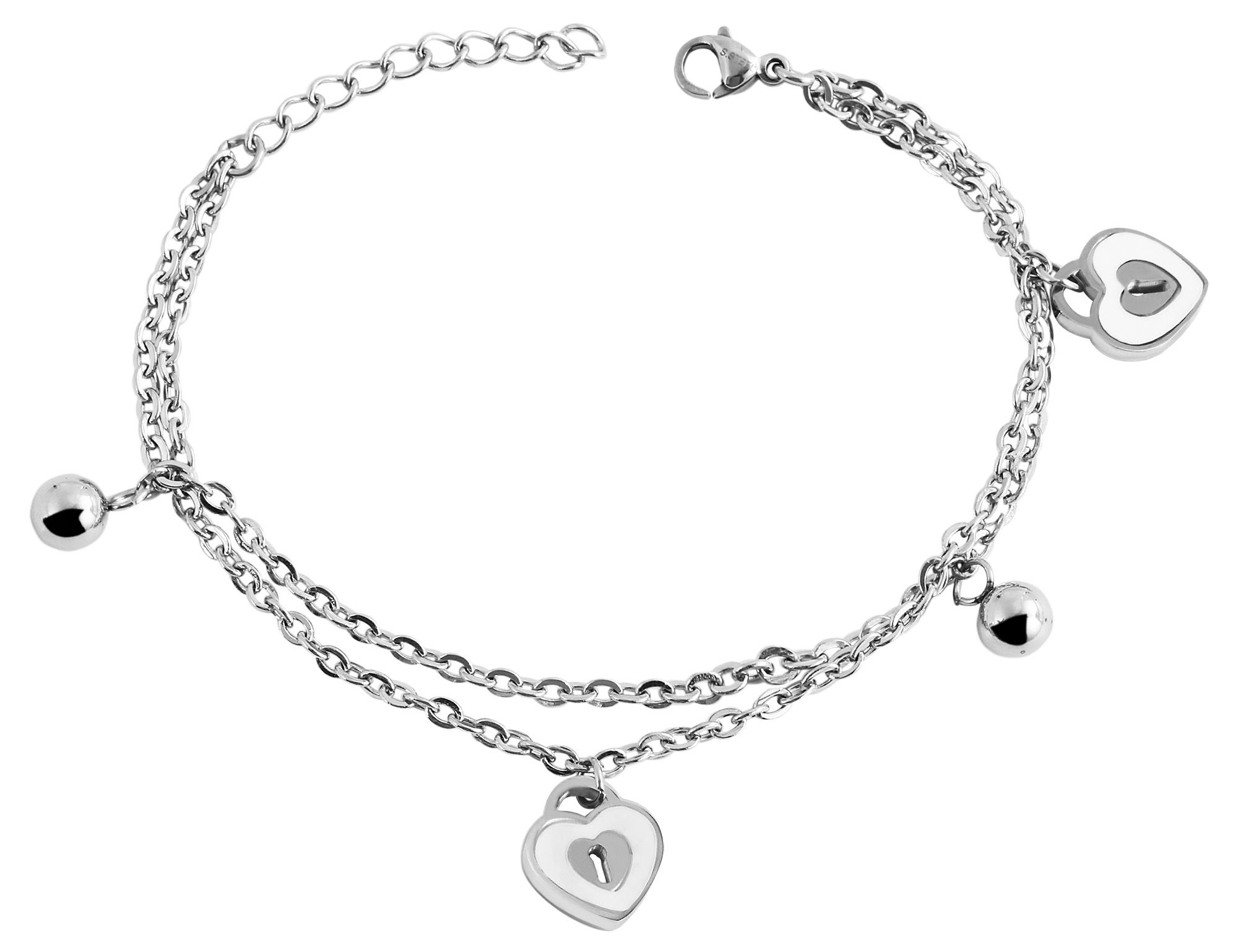 Akzent Armband aus Edelstahl, Herz & Kugeln, silberfarben