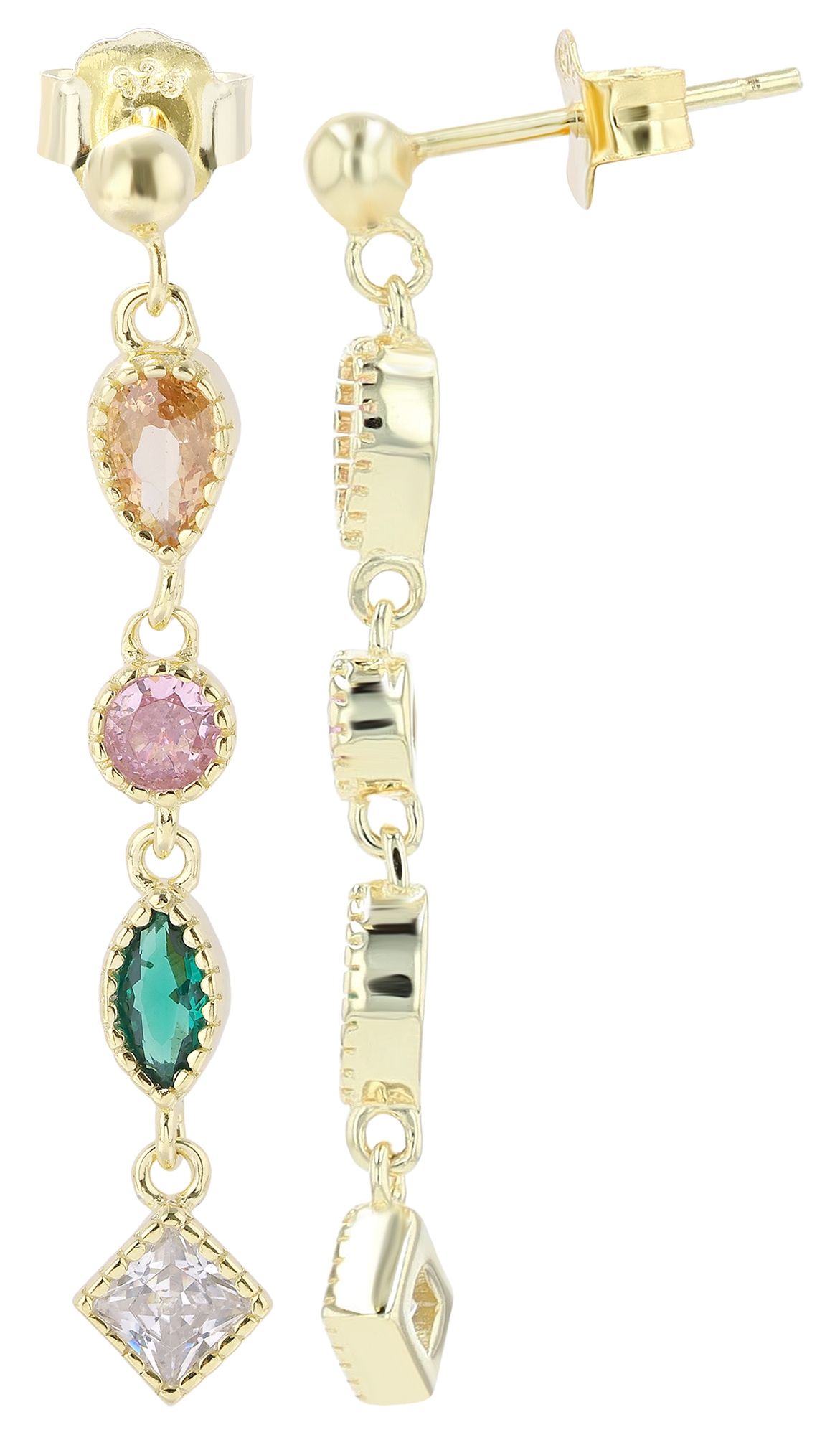 "Vada" 925/- Echt Silber Ohrstecker/ Ohrhänger, bunte Zirkone, vergoldet