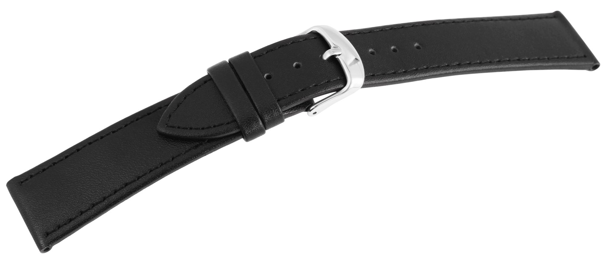 Echtleder-Uhrenarmband, schwarz/silberfarbig, 22 mm